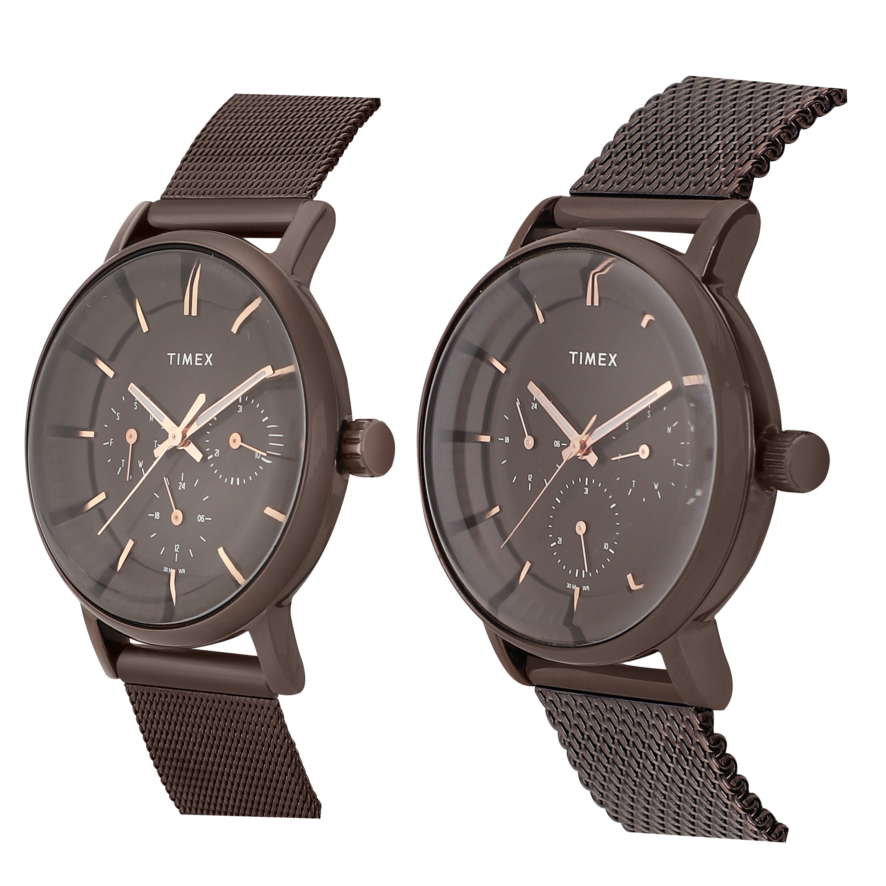 Timex Round 21mm Brown Dial Analog Pair Watch - TW0PRE004 Watch Timex