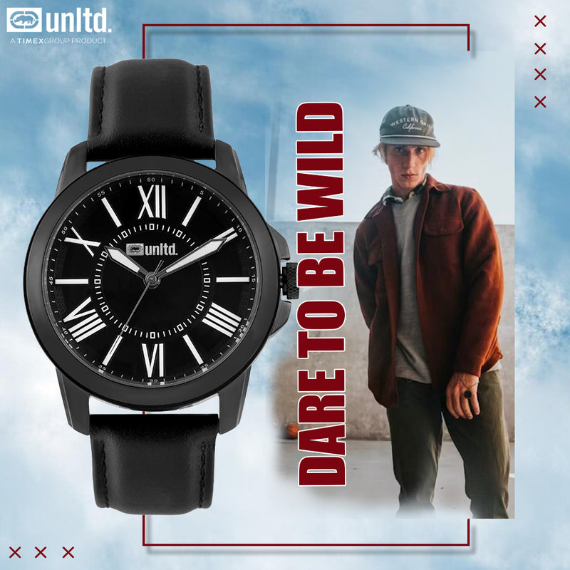 Unltd. By Timex Group Leather Black Round Dial Quartz Analog Men Watch Watch Unltd.