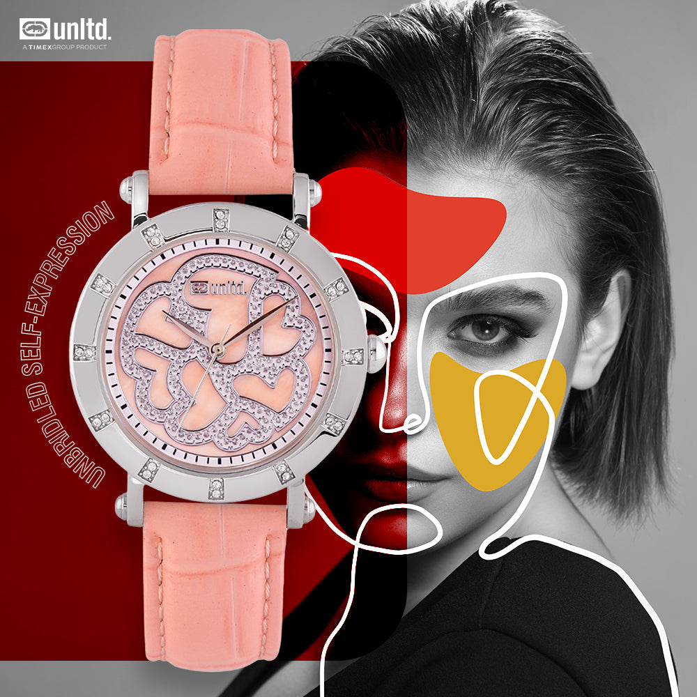 Unltd. By Timex Group Leather Pink Round Dial Quartz Analog Women Watch Watch Unltd.