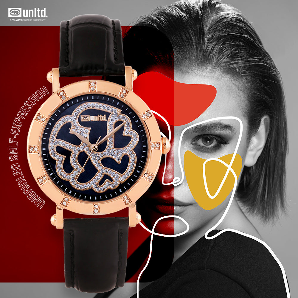 Unltd. By Timex Group Leather Black Round Dial Quartz Analog Women Watch Watch Unltd.