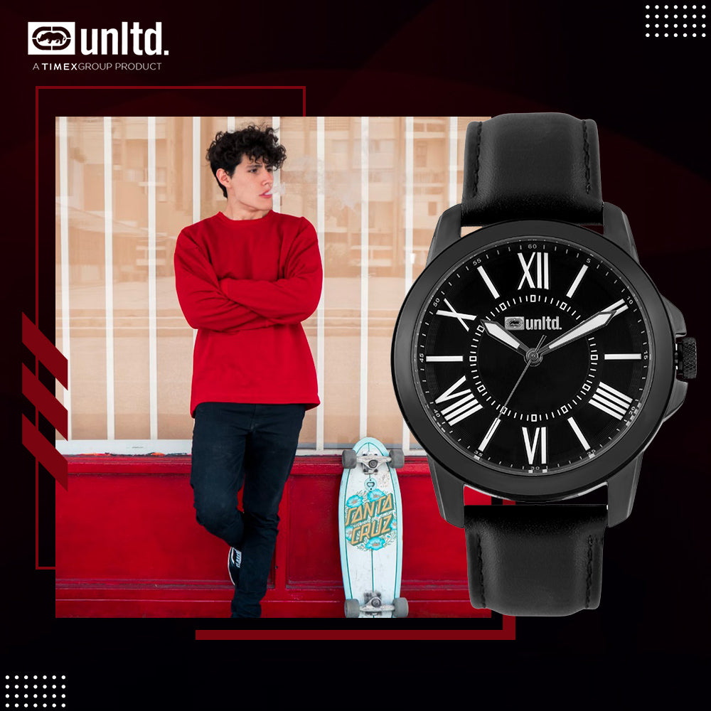 Unltd. By Timex Group Leather Black Round Dial Quartz Analog Men Watch Watch Unltd.