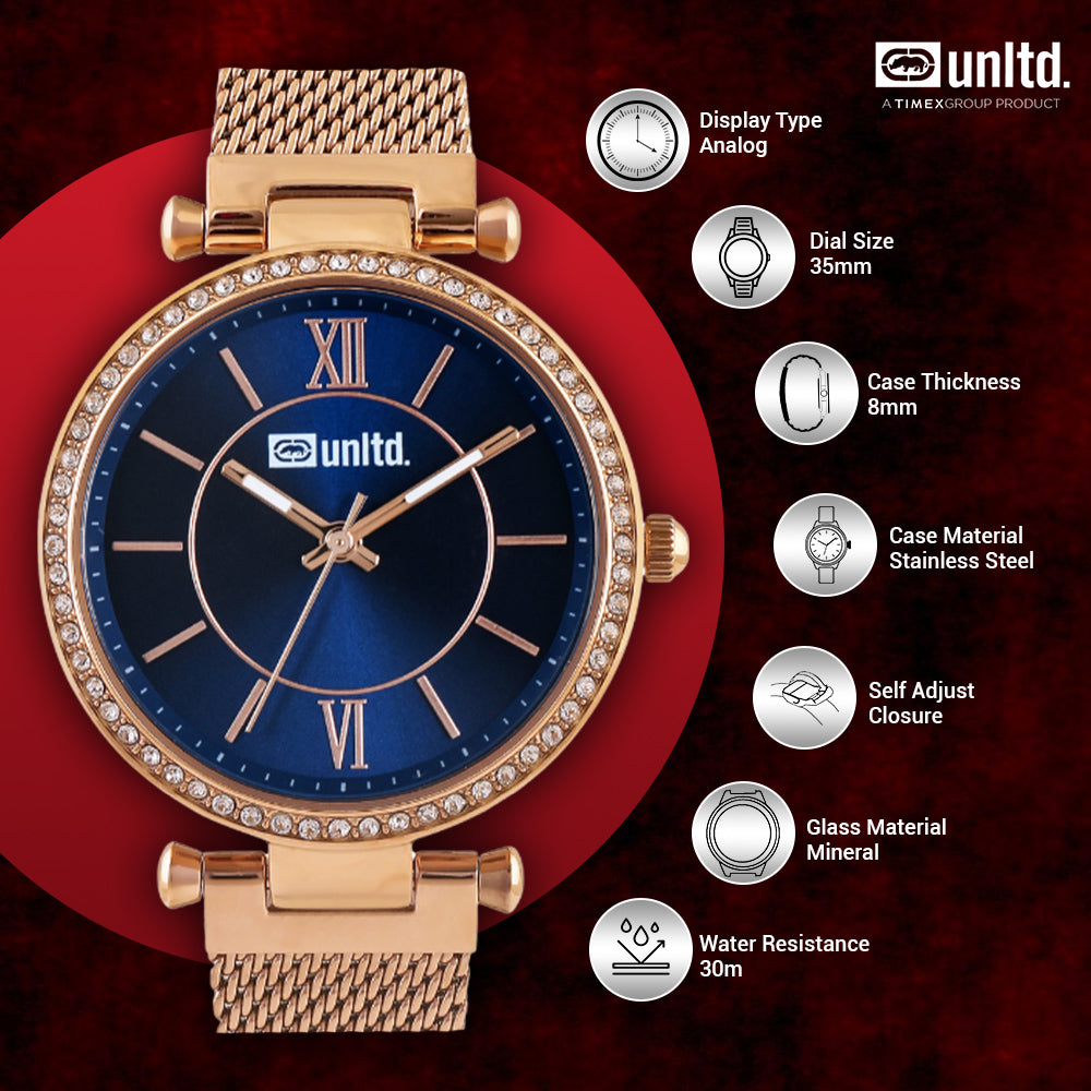 Unltd. By Timex Group Blue Round Dial Quartz Analog Women Watch