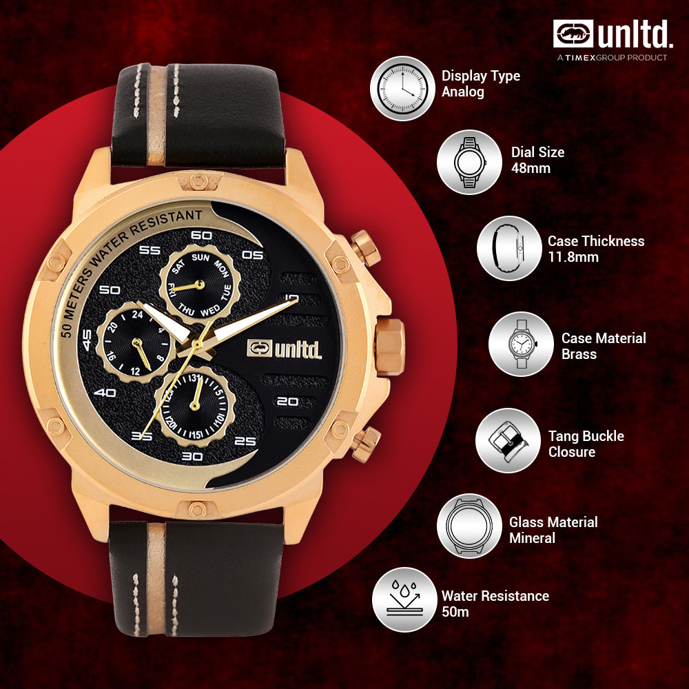 Unltd. By Timex Group Leather Black Round Dial Quartz Analog Men Watch Watch Unltd.