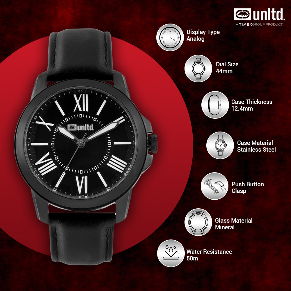 Unltd. By Timex Group Leather Black Round Dial Quartz Analog Men Watch