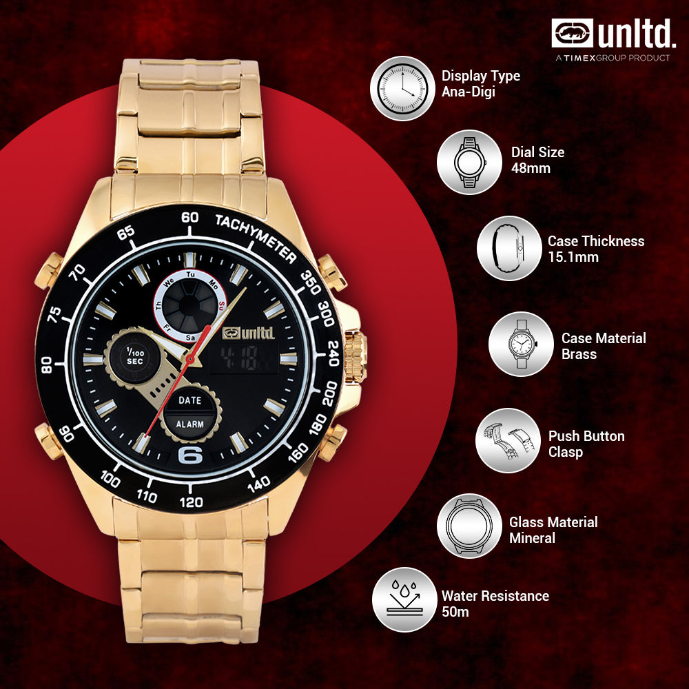 Unltd. By Timex Group Black Round Dial Quartz Ana-Digi Men Watch