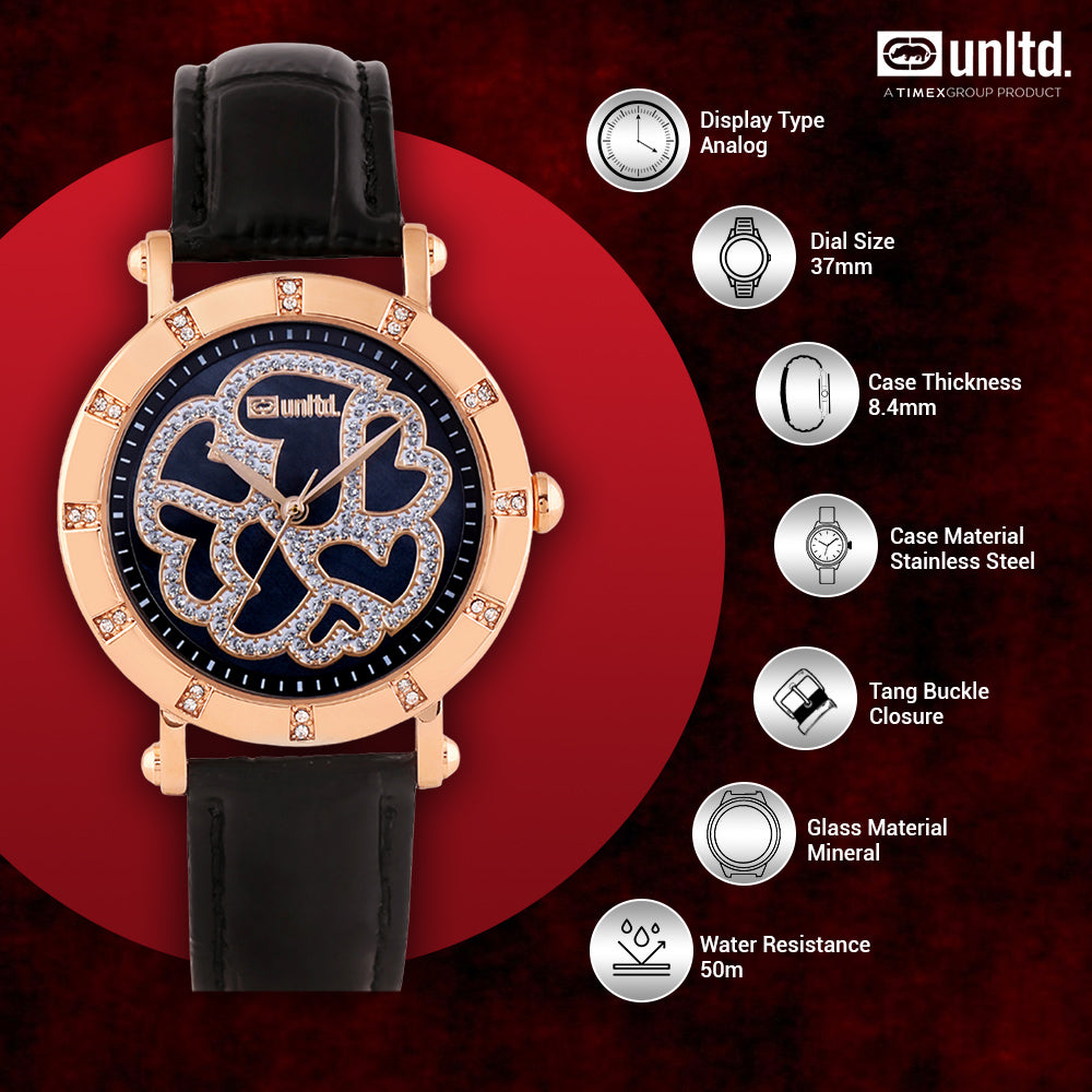 Unltd. By Timex Group Leather Black Round Dial Quartz Analog Women Watch Watch Unltd.