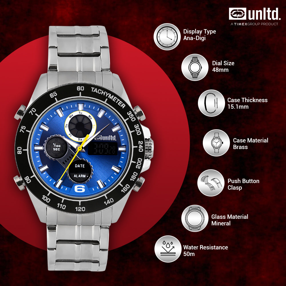 Unltd. By Timex Group Blue Round Dial Quartz Ana-Digi Men Watch