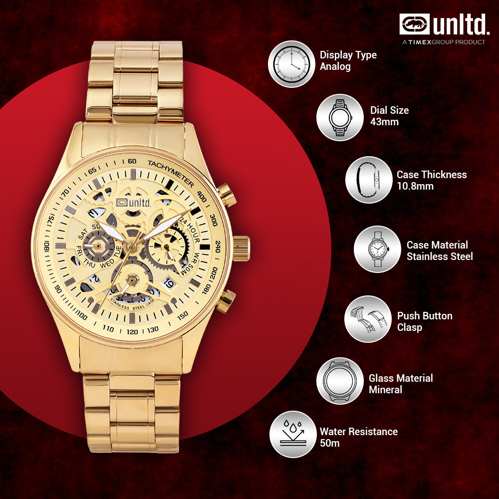 Unltd. By Timex Group Gold Round Dial Quartz Analog Men Watch
