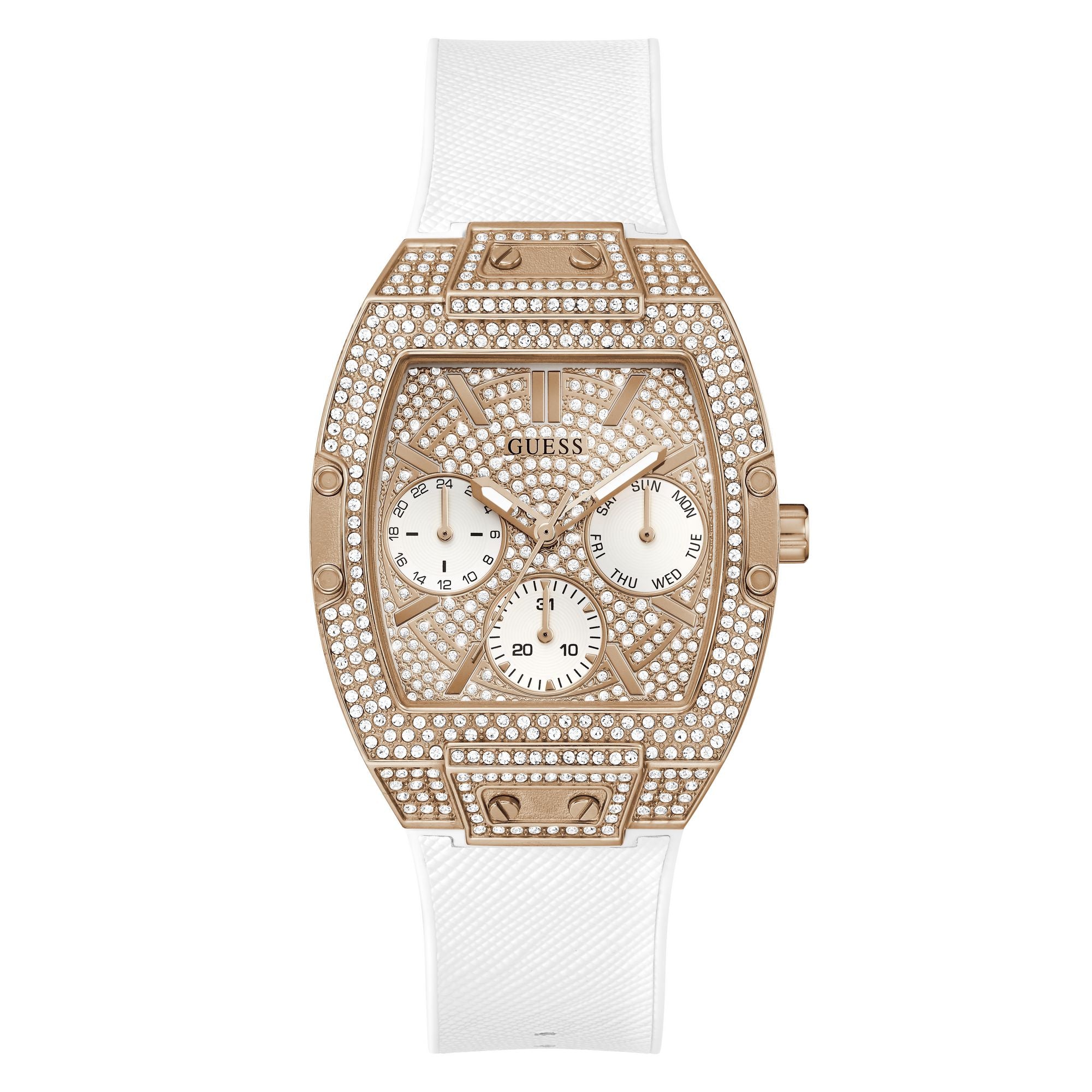 Guess Raven Leather White Square Dial Quartz Analog Women Watch Watch Guess