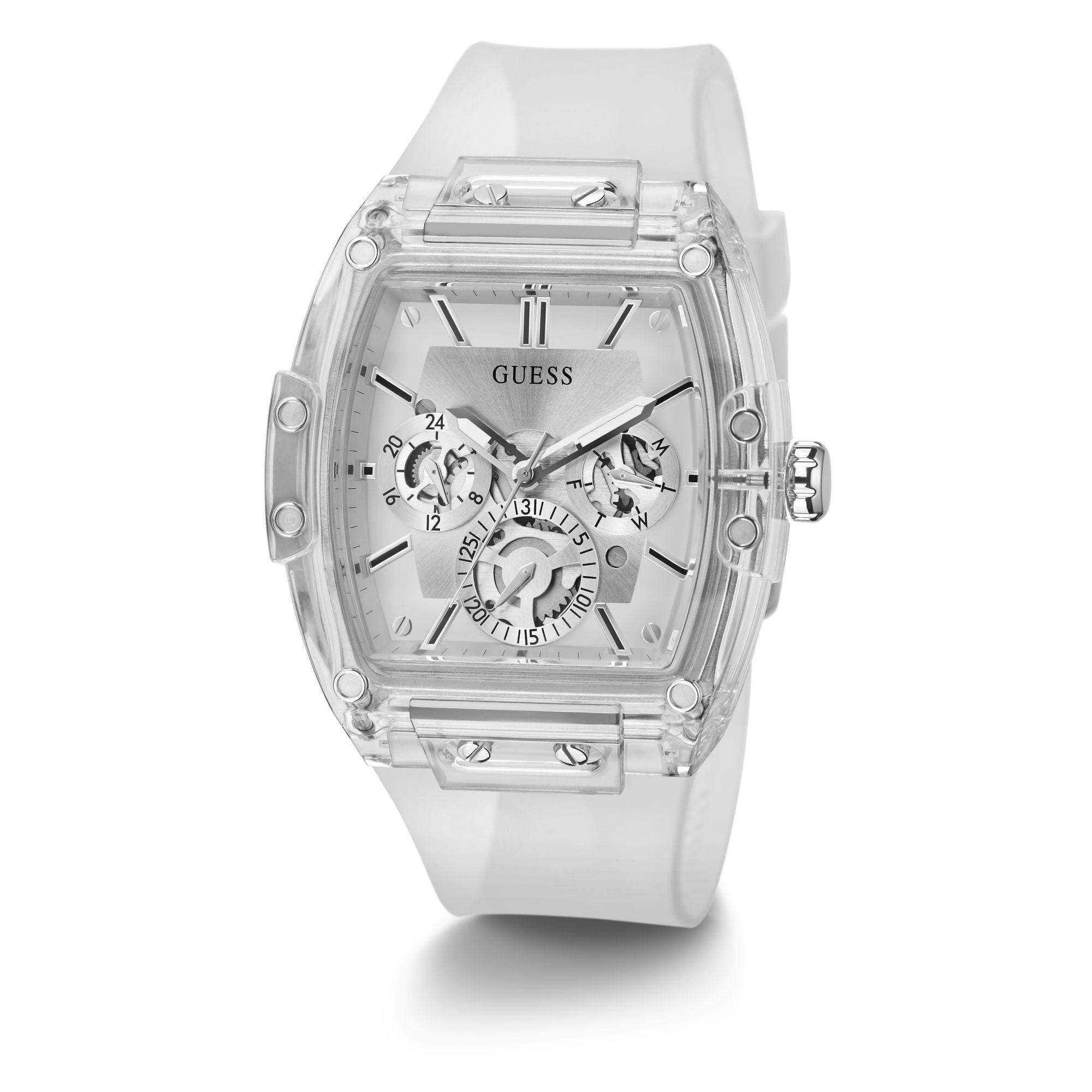 Guess Phoenix Silver Tone Tonneau Dial Quartz Analog Men Watch