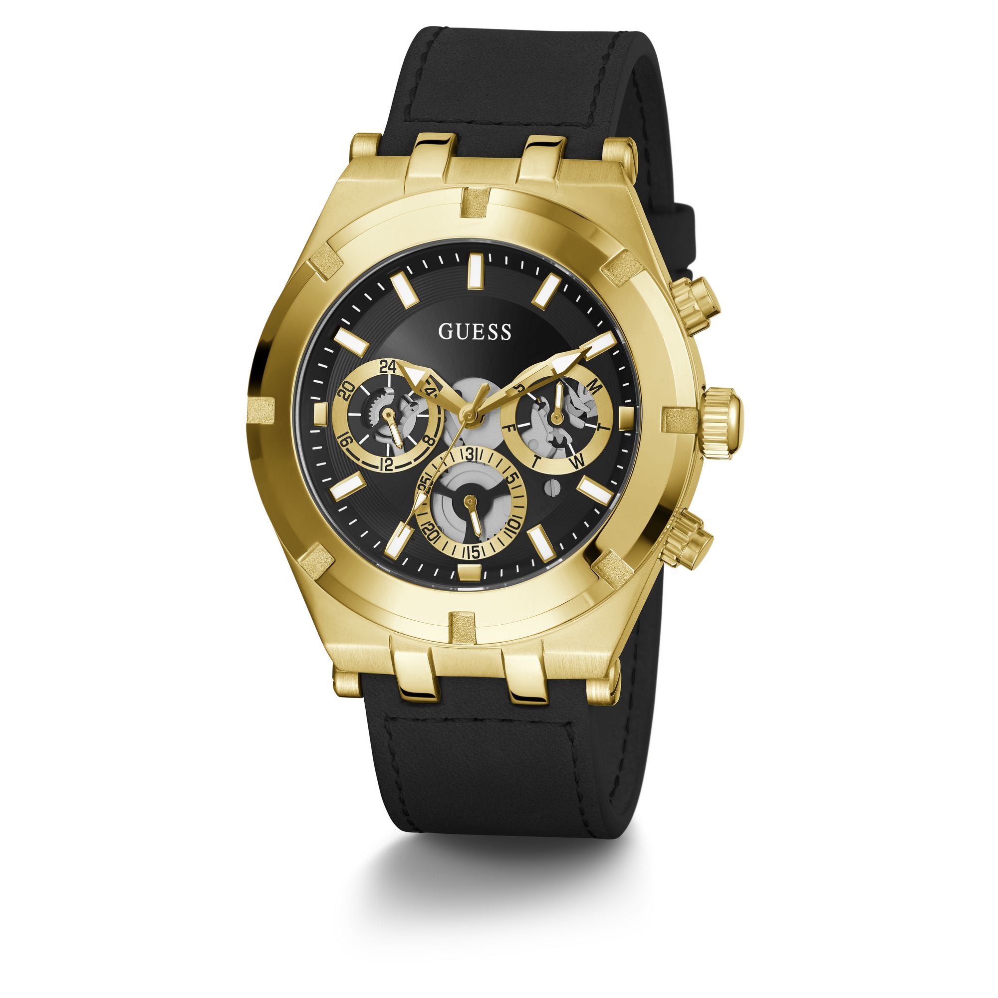Guess Continental Leather Black Round Dial Quartz Analog Men Watch