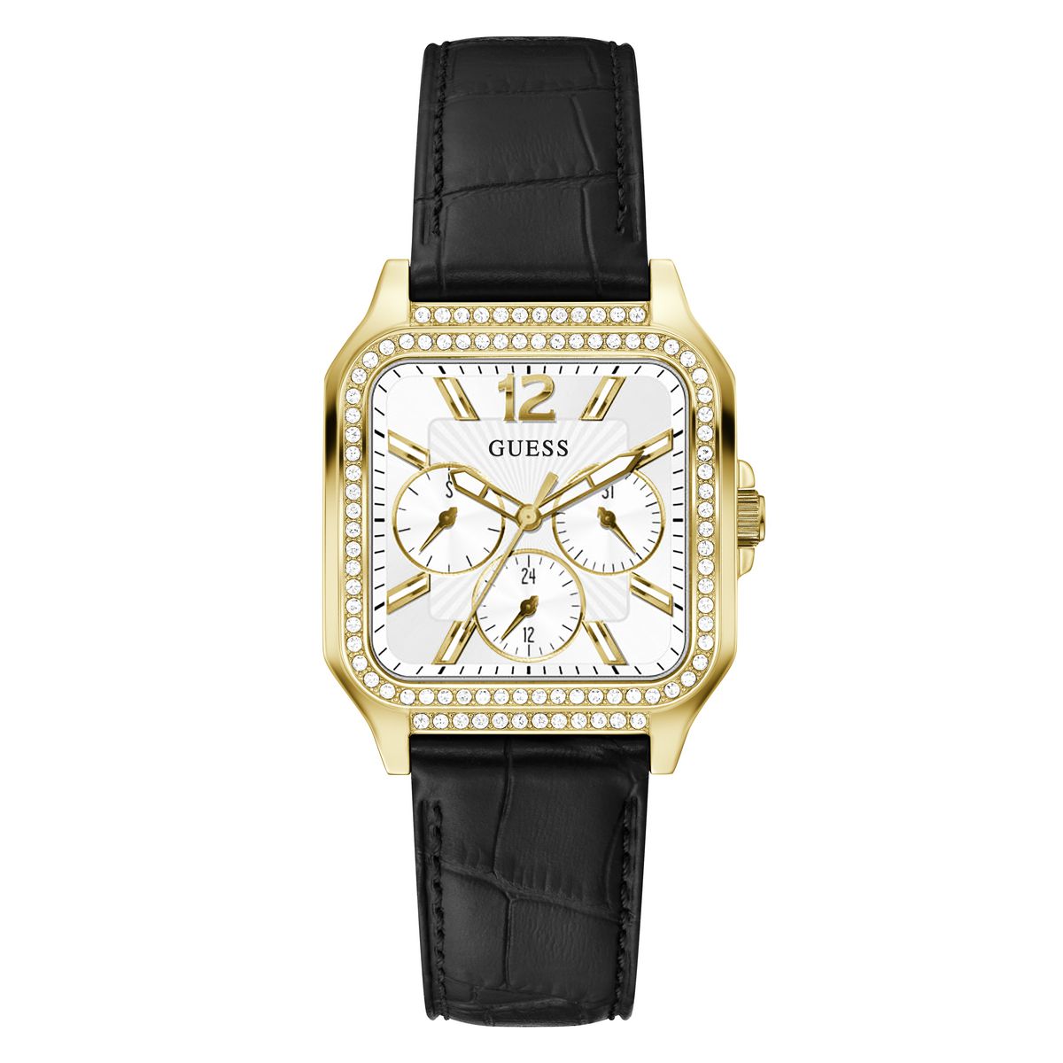 Guess Deco Leather White Square Dial Quartz Analog Women Watch Watch Guess