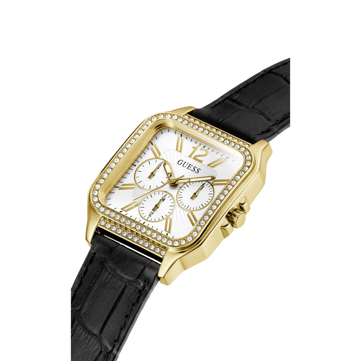Guess Deco Leather White Square Dial Quartz Analog Women Watch