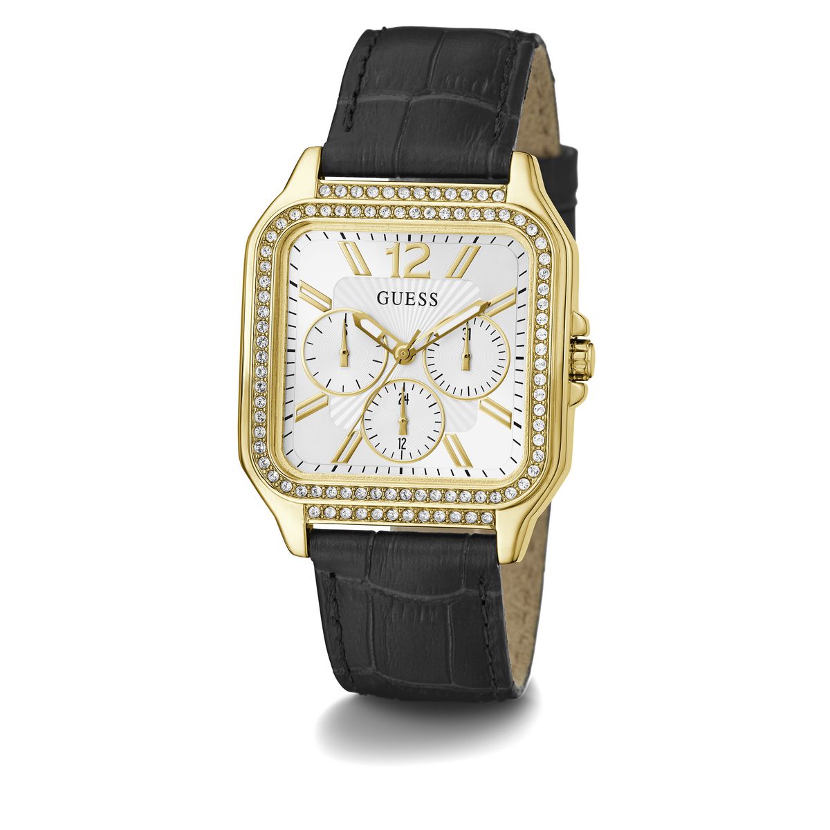 Guess Deco Leather White Square Dial Quartz Analog Women Watch
