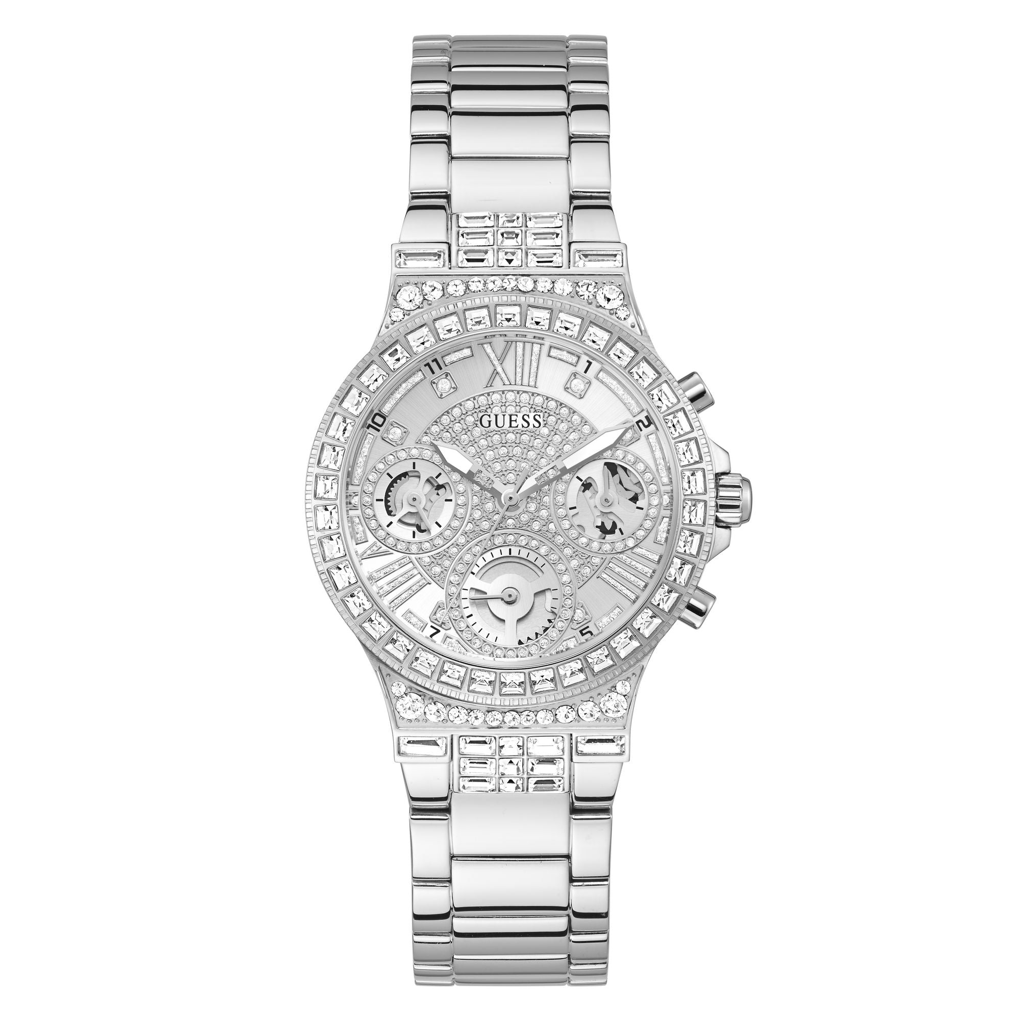 Guess Moonlight Silver Tone Round Dial Quartz Analog Women Watch