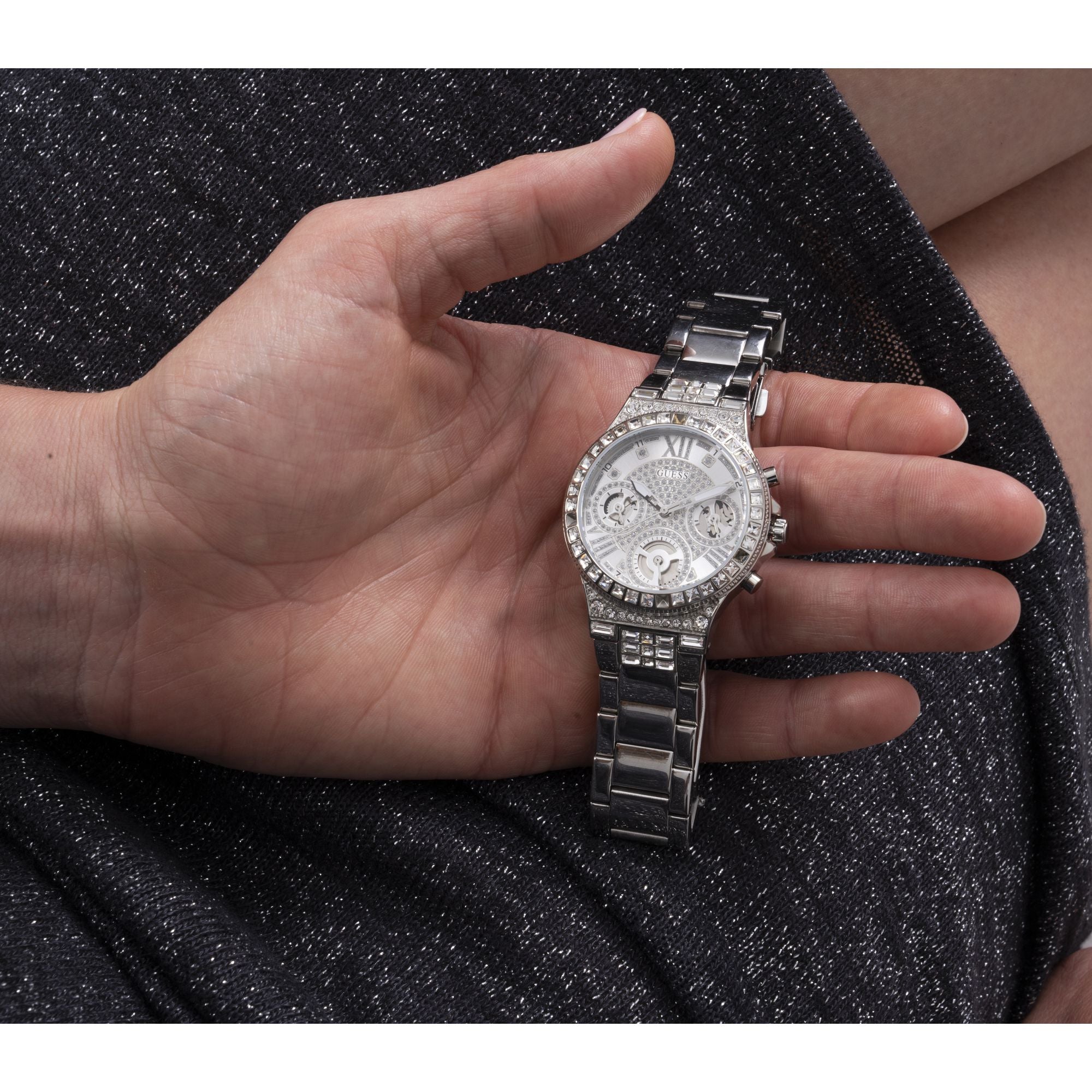 Guess Moonlight Silver Tone Round Dial Quartz Analog Women Watch