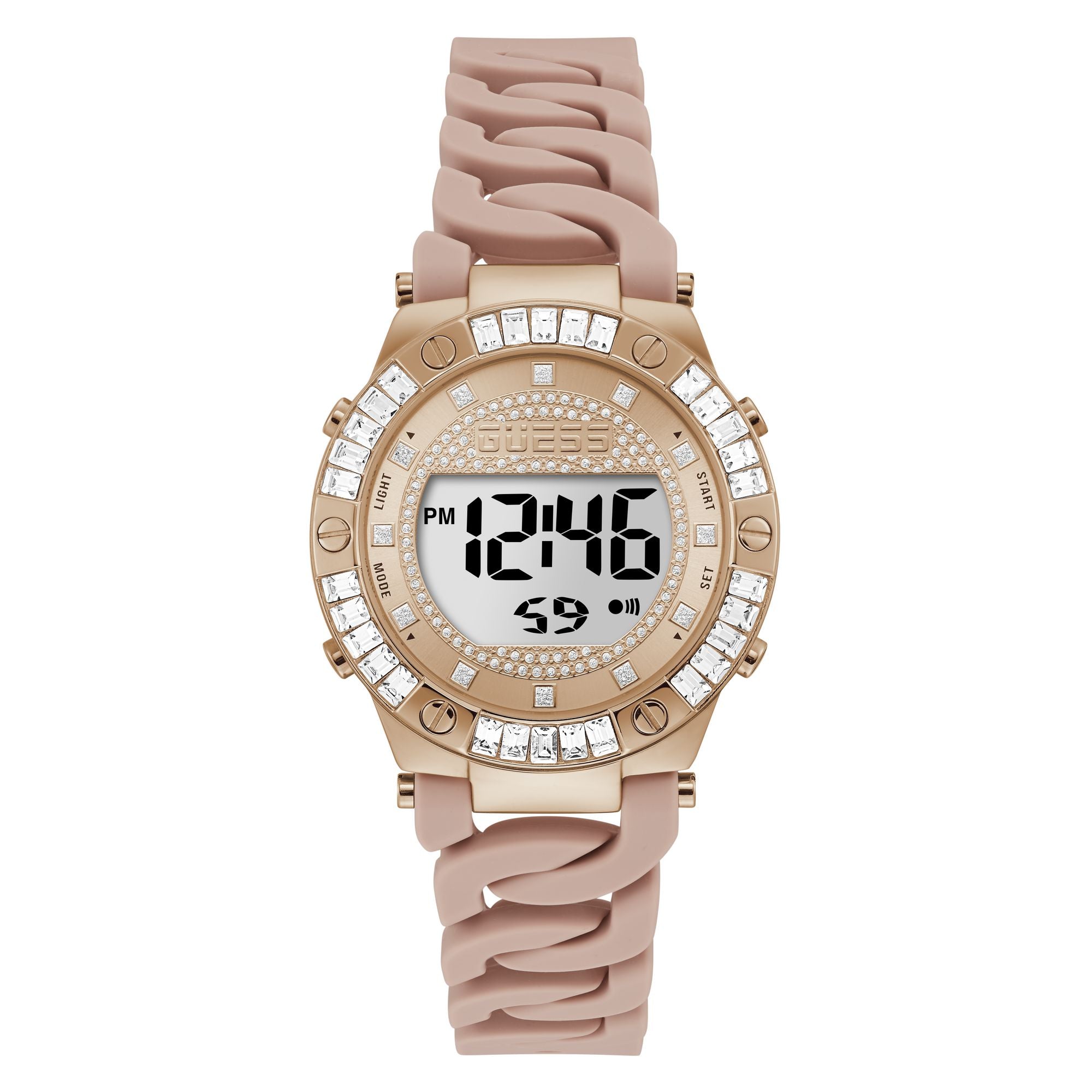 Guess Link Rose Gold Round Dial Quartz Digital Women Watch