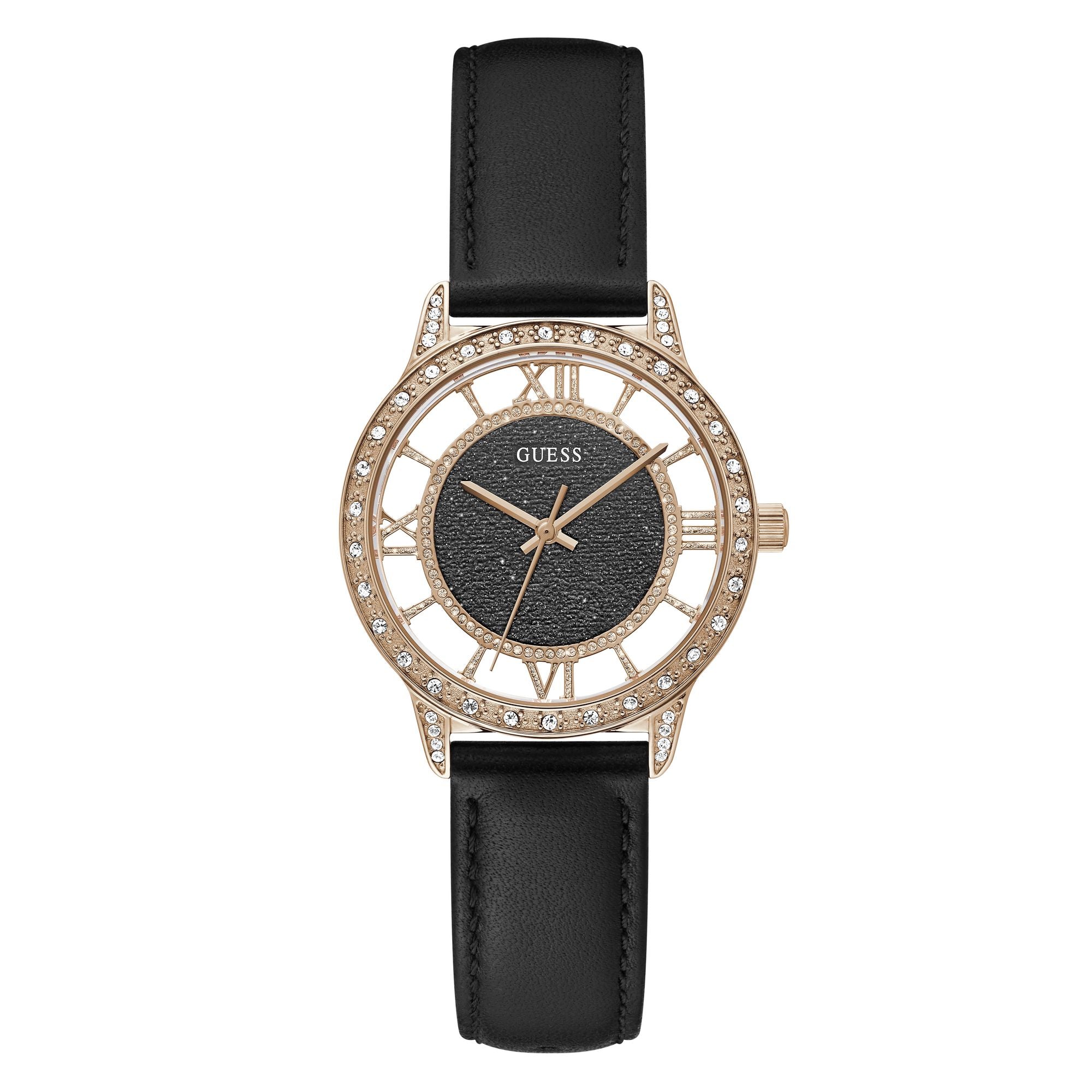 Guess Ethereal Leather Black Round Dial Quartz Analog Women Watch Watch Guess