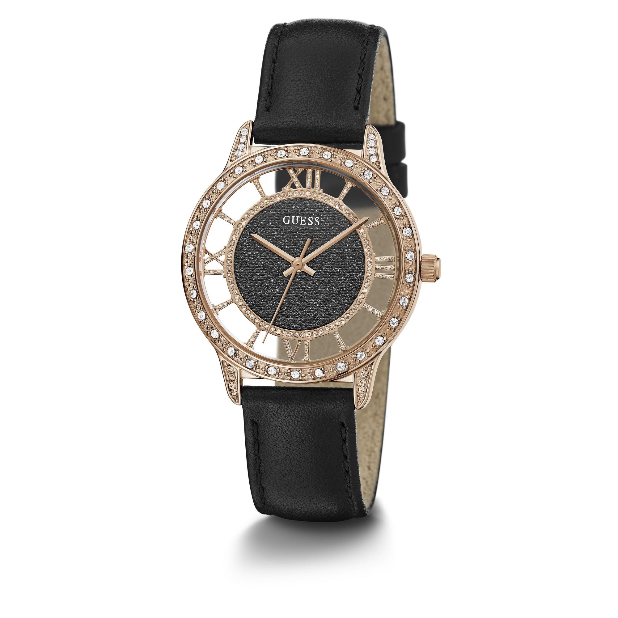 Guess Ethereal Leather Black Round Dial Quartz Analog Women Watch Watch Guess
