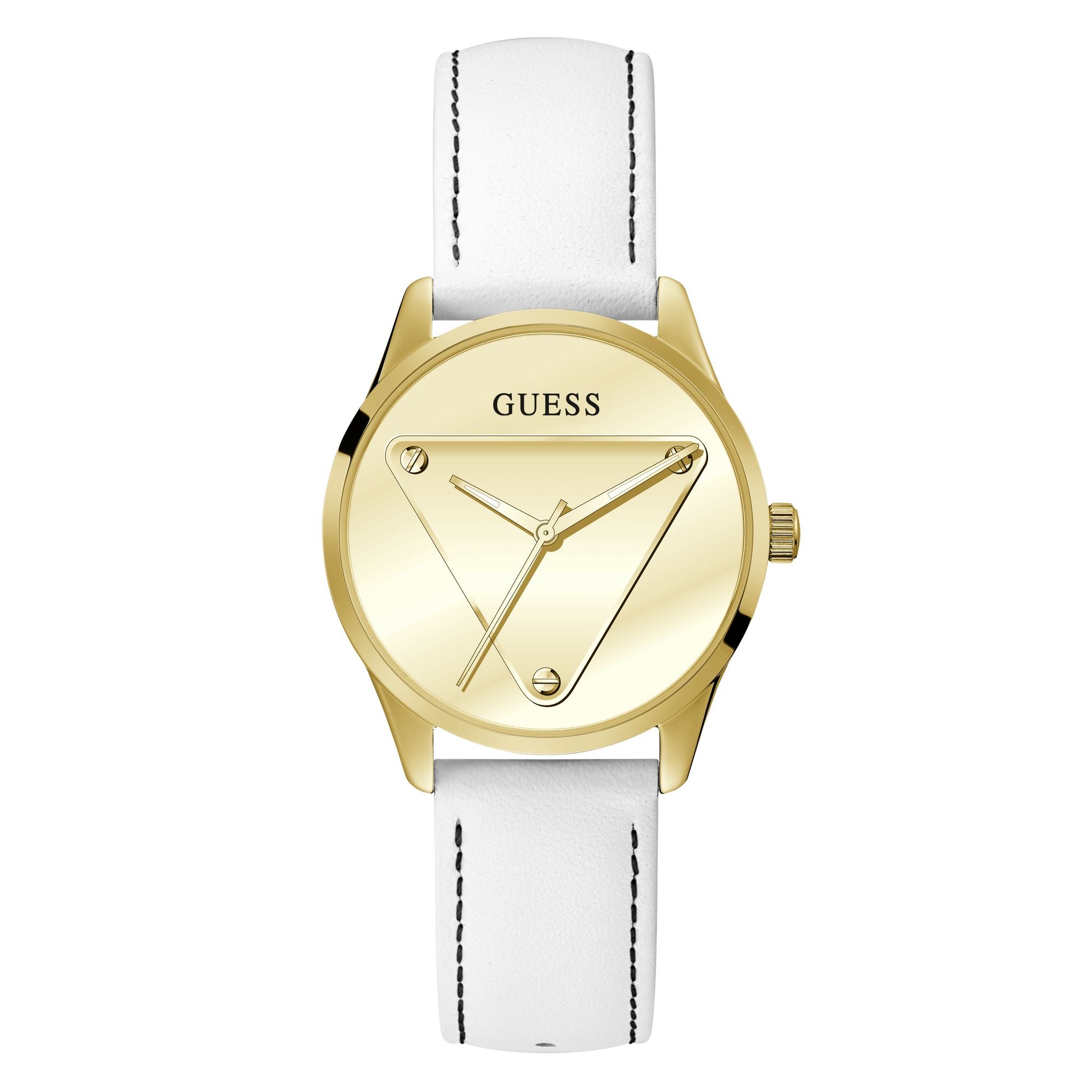 Guess Emblem Leather Gold Round Dial Quartz Analog Women Watch Watch Guess