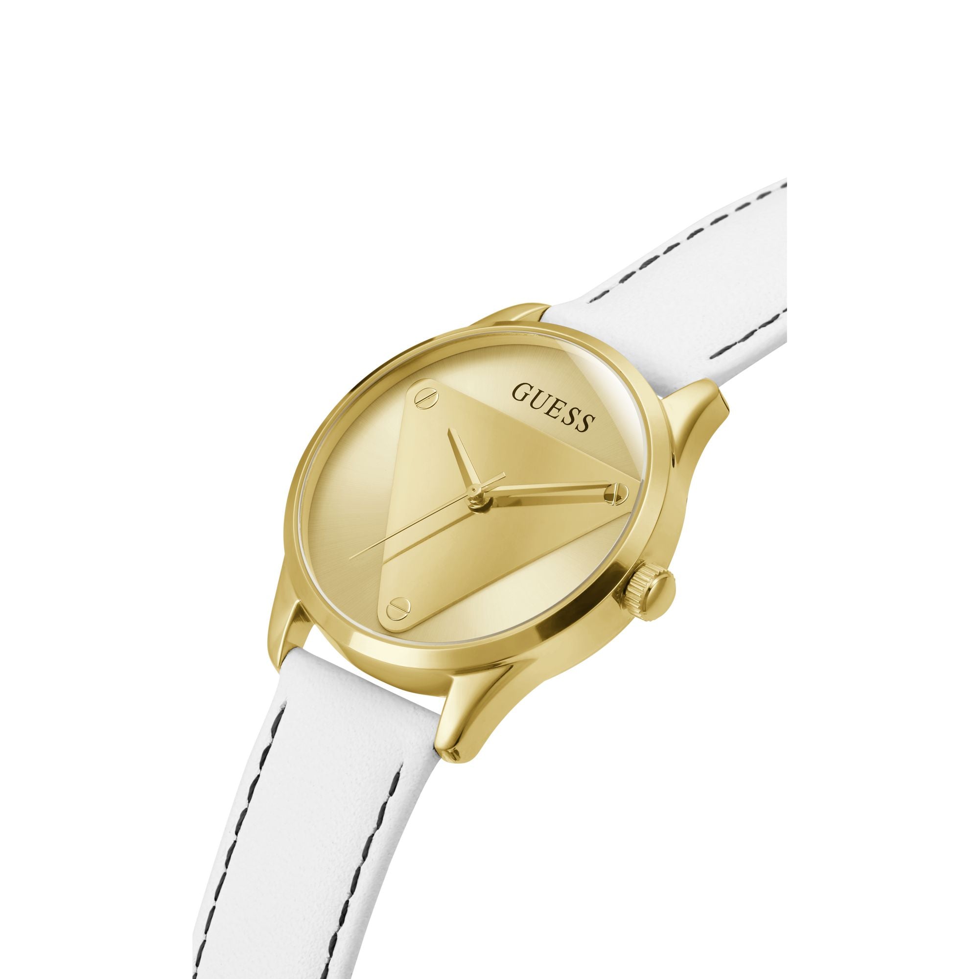 Guess Emblem Leather Gold Round Dial Quartz Analog Women Watch