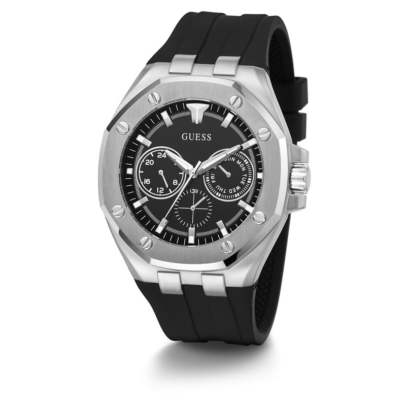 GUESS Men Octogonal Silver Tone Dial Analog Watch - GW0446G1 Watch Guess