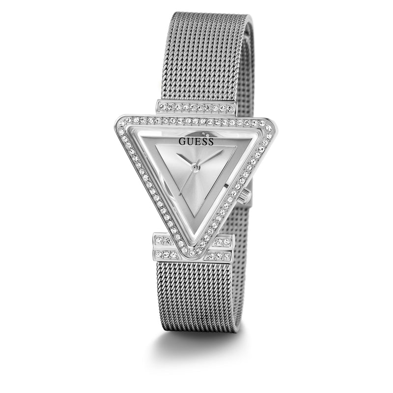 Guess Fame Silver Tone Triangle Dial Quartz Analog Women Watch Watch Guess
