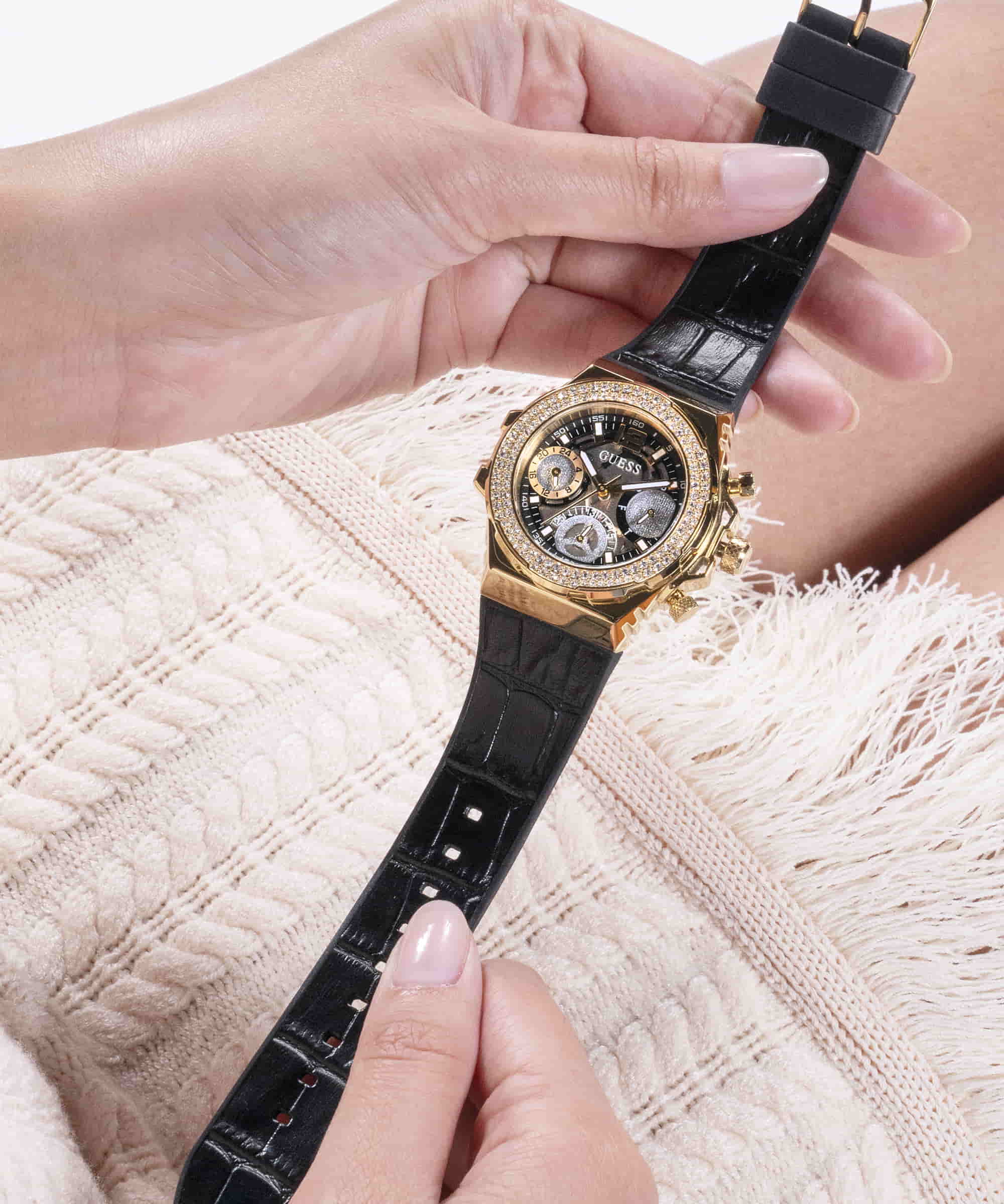 Guess Fusion Gold Round Dial Multi-function Women Watch - GW0553L4