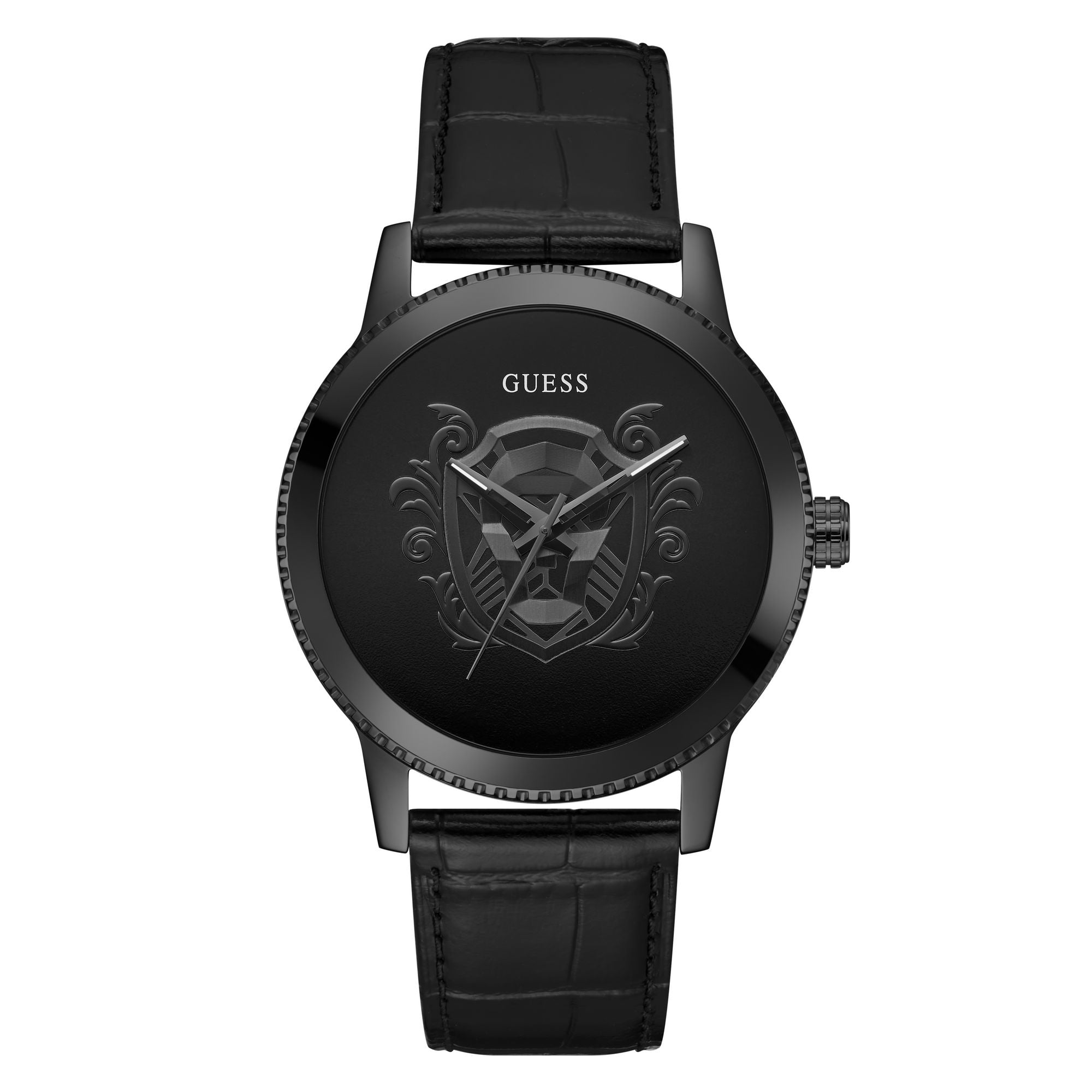 Guess Monarch Leather Black Round Dial Quartz Analog Men Watch Watch Guess