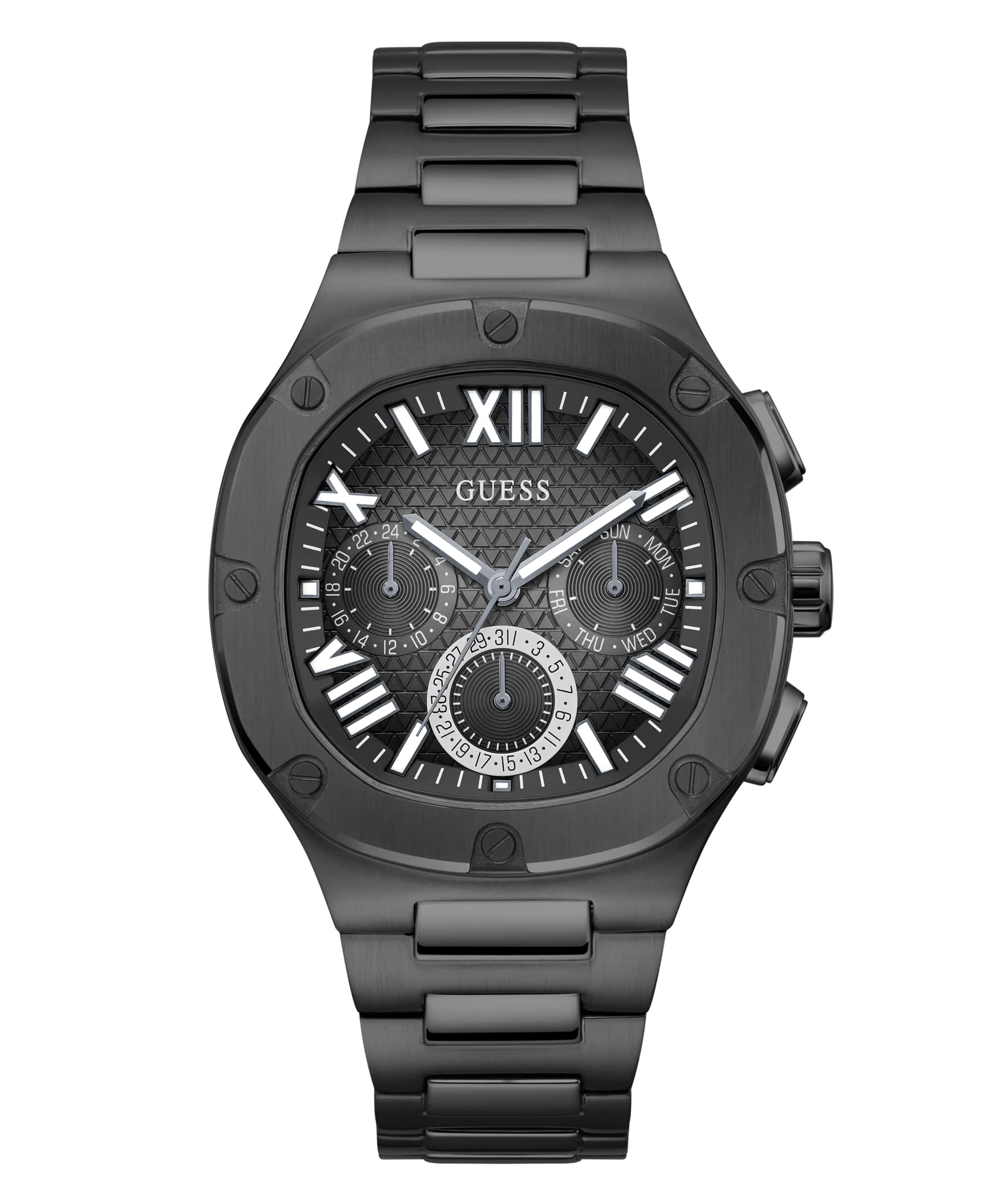 Guess Headline Black Square Dial Multi-function Men Watch