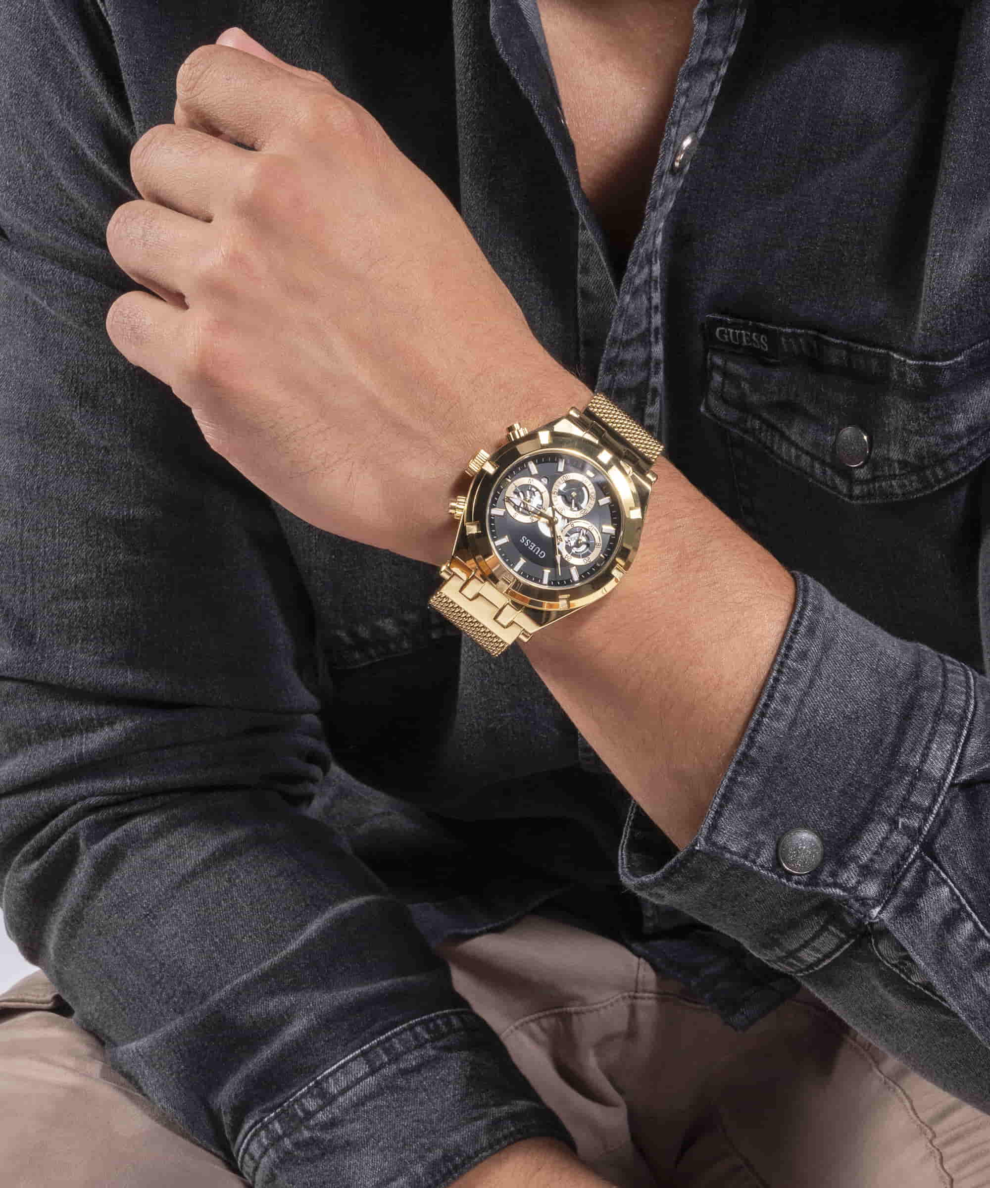 Guess Continental Black Dial Round Case Multi Function Men Watch At JUST WATCHES