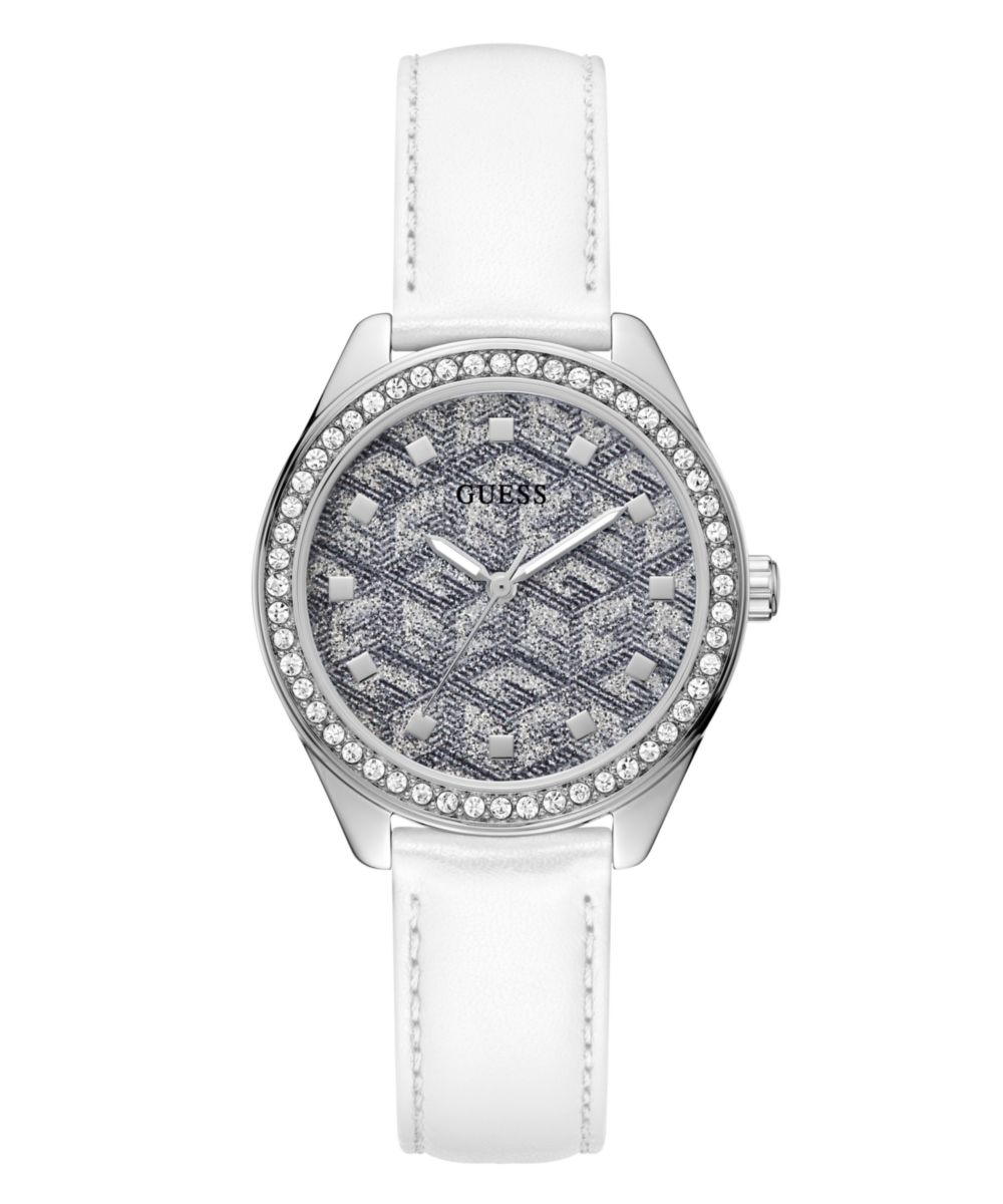 Guess G Gloss Leather Silver Tone Round Dial Quartz Analog Women Watch