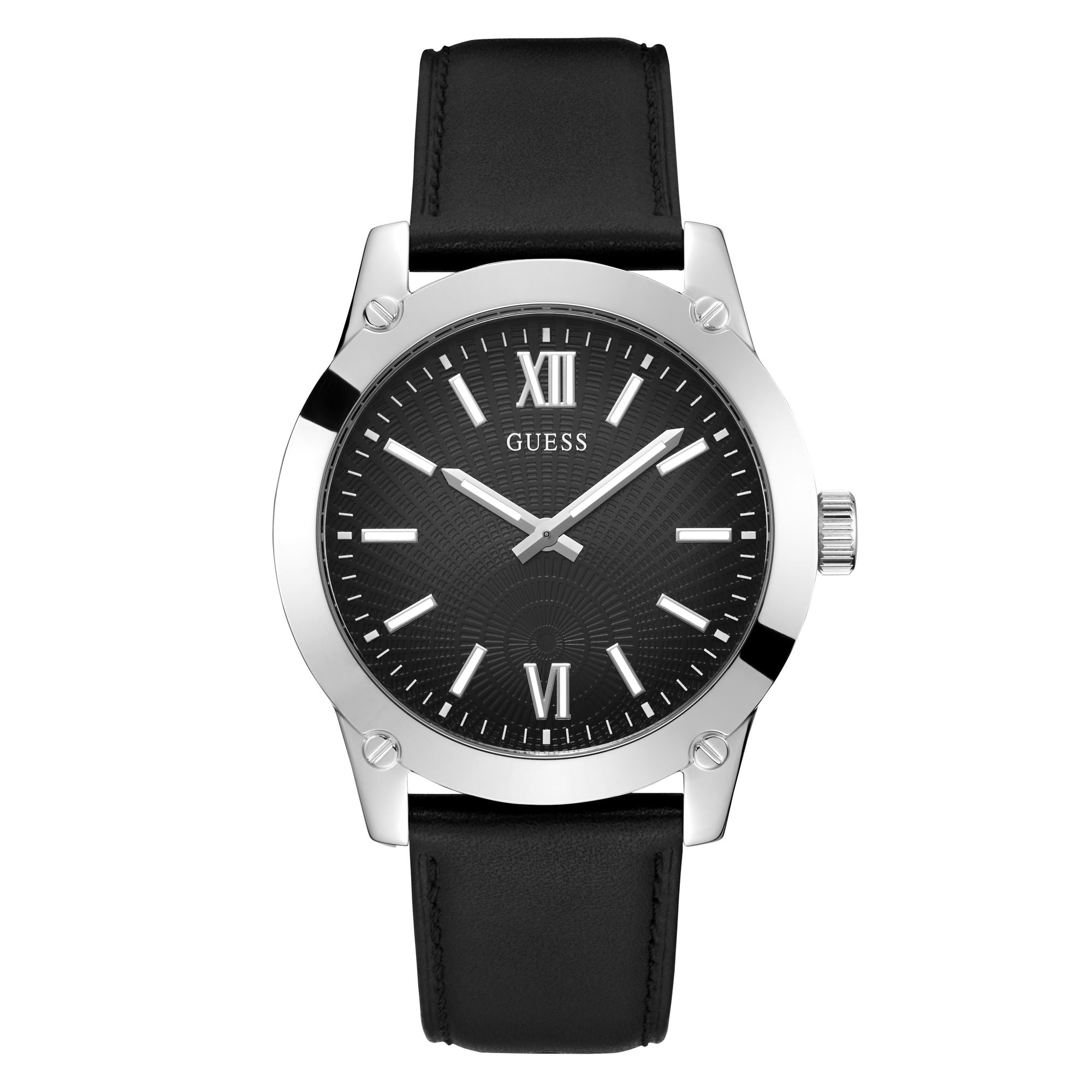 Guess Crescent Leather Black Round Dial Quartz Analog Men Watch Watch Guess