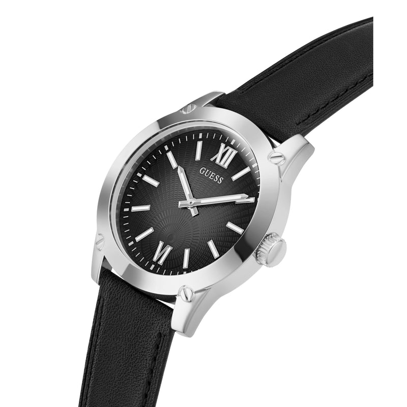 Guess Crescent Leather Black Round Dial Quartz Analog Men Watch Watch Guess