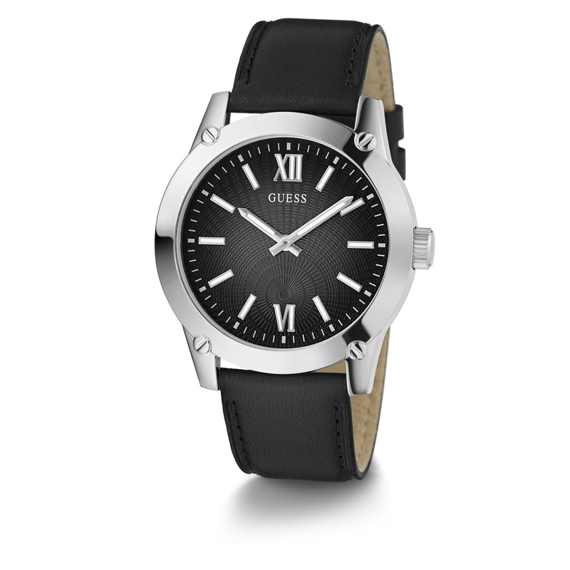 Guess Crescent Leather Black Round Dial Quartz Analog Men Watch Watch Guess
