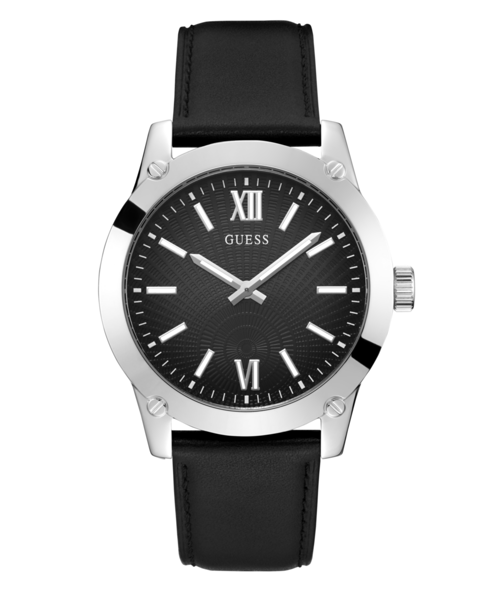 Guess Crescent Leather Black Round Dial Quartz Analog Men Watch