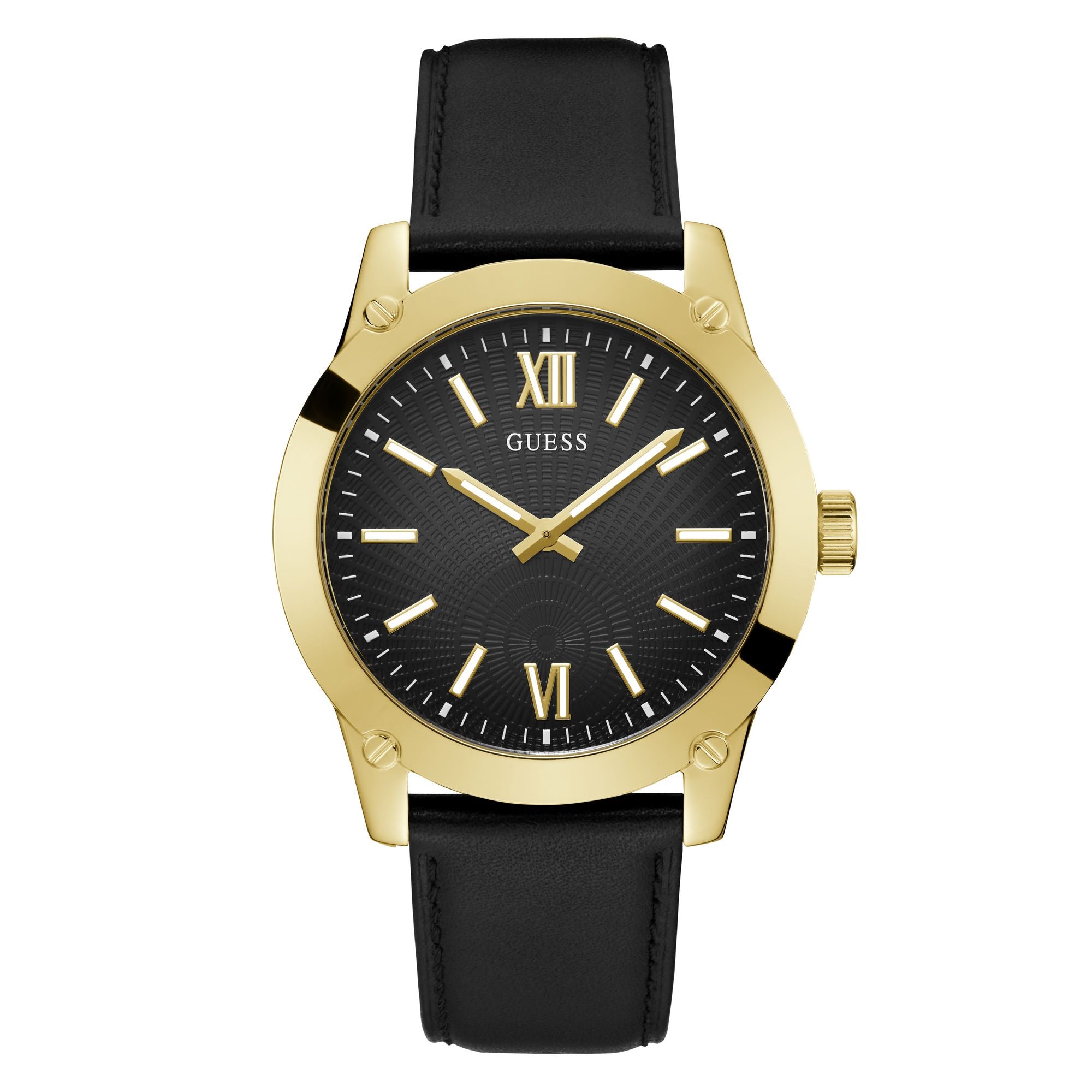 Guess Crescent Leather Black Round Dial Quartz Analog Men Watch Watch Guess