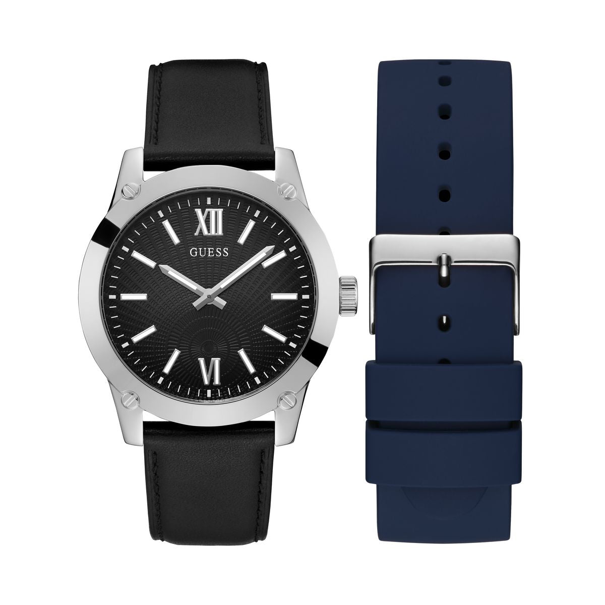 Guess Leather Black Round Dial Quartz Analog Men Watch