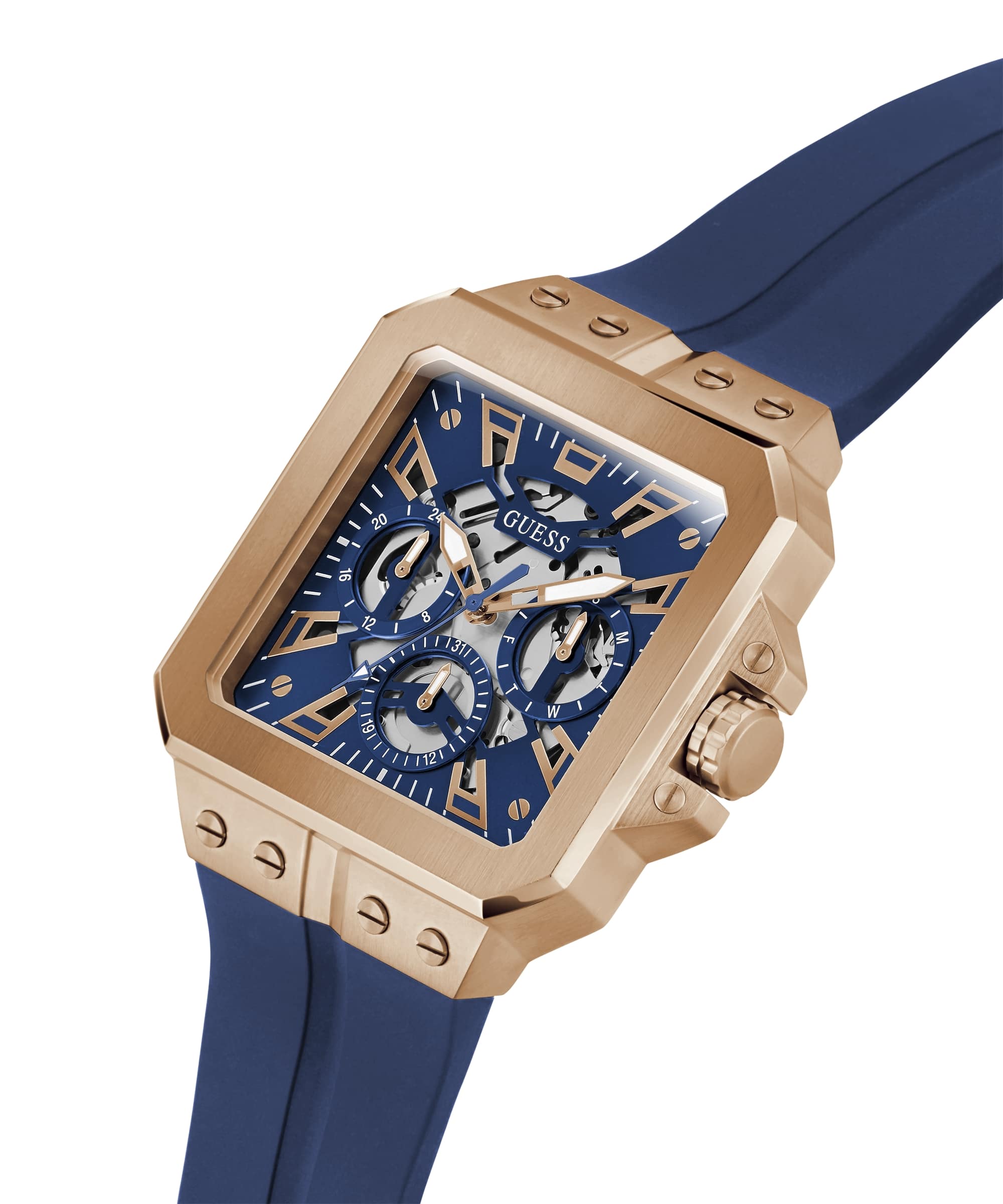 Guess Us Men's Blue And Rose-Gold Silicone Watch, One Buy, Best Price in , Muscat, Salalah Guess Us Men's Blue And Rose-Gold Silicone Watch, One Buy, Best Price in , Muscat, Salalah