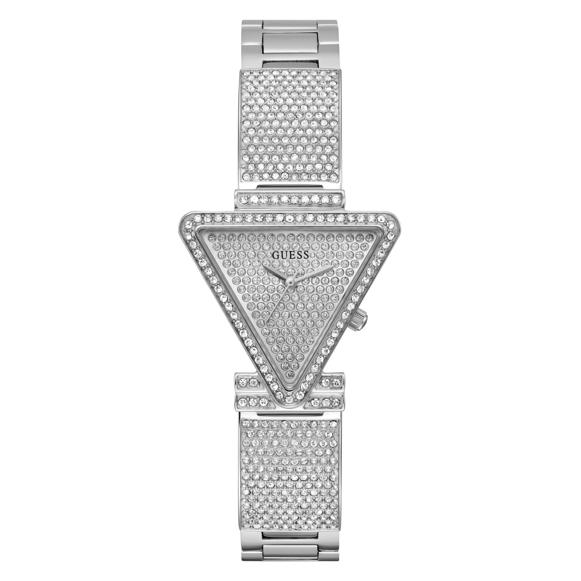 Guess Fame Silver Tone Triangle Dial Quartz Analog Women Watch Watch Guess
