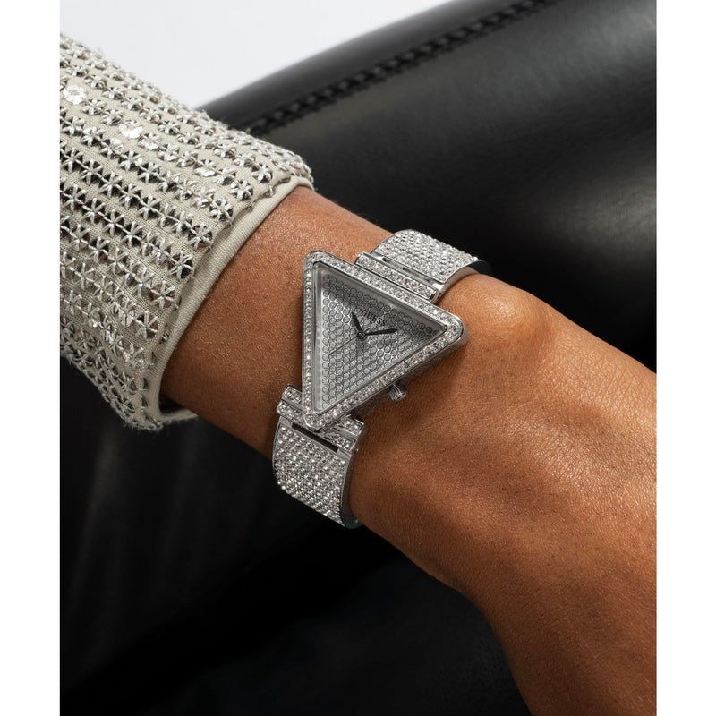 Guess Fame Silver Tone Triangle Dial Quartz Analog Women Watch Watch Guess
