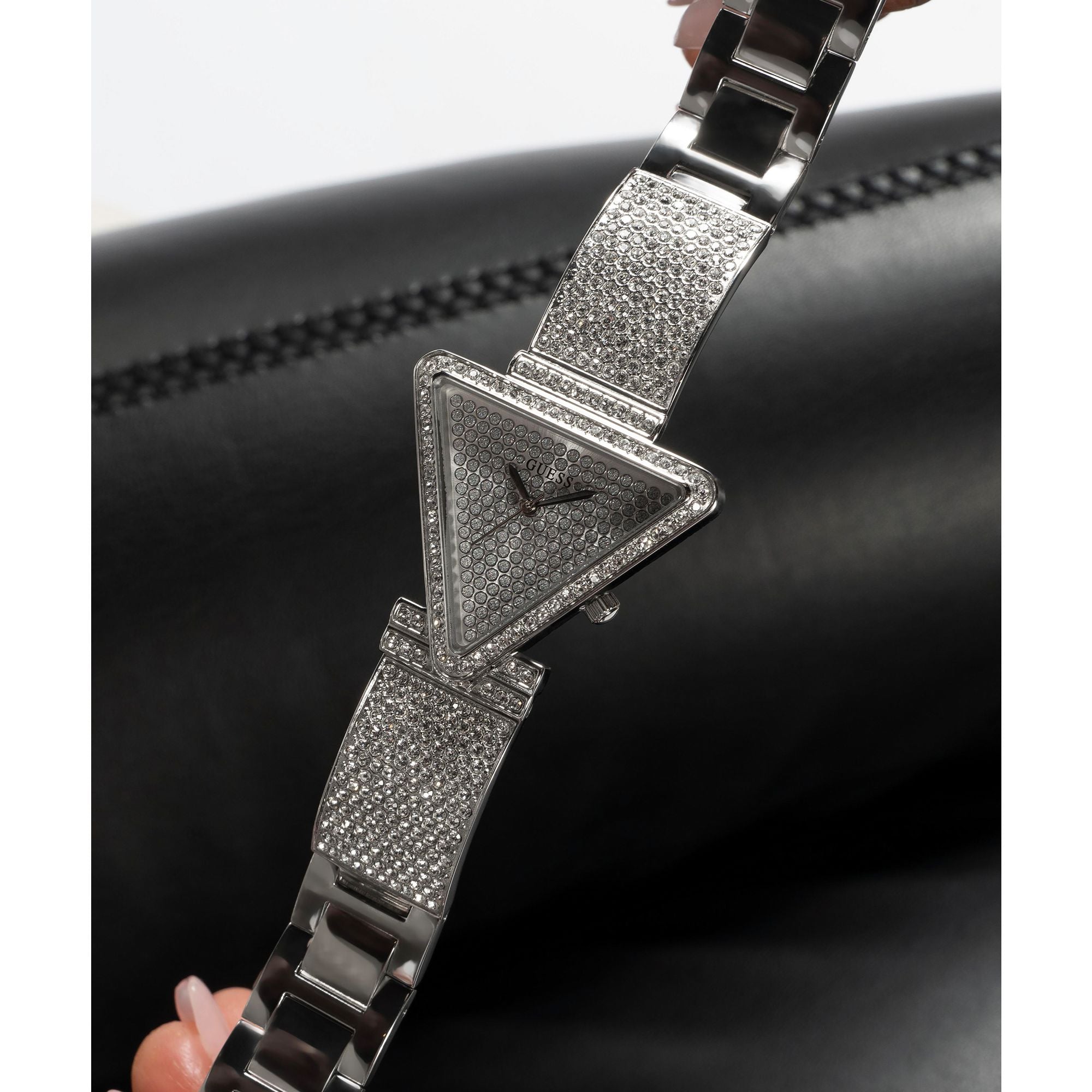 Guess Fame Silver Tone Triangle Dial Quartz Analog Women Watch Watch Guess