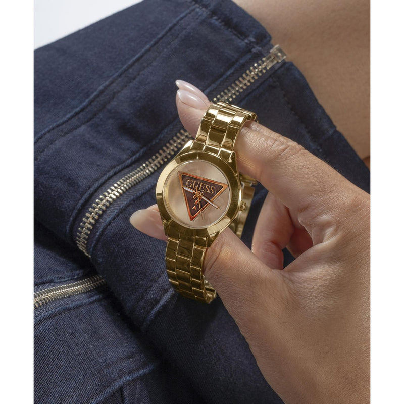 Guess Tri Plaque Champagne Round Dial Quartz Analog Women Watch Watch Guess