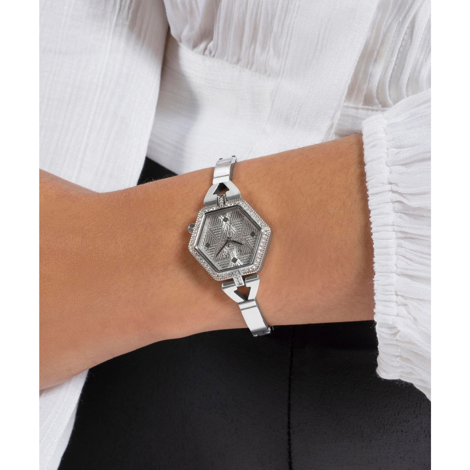 Guess Audrey Silver Tone Tonneau Dial Quartz Analog Women Watch
