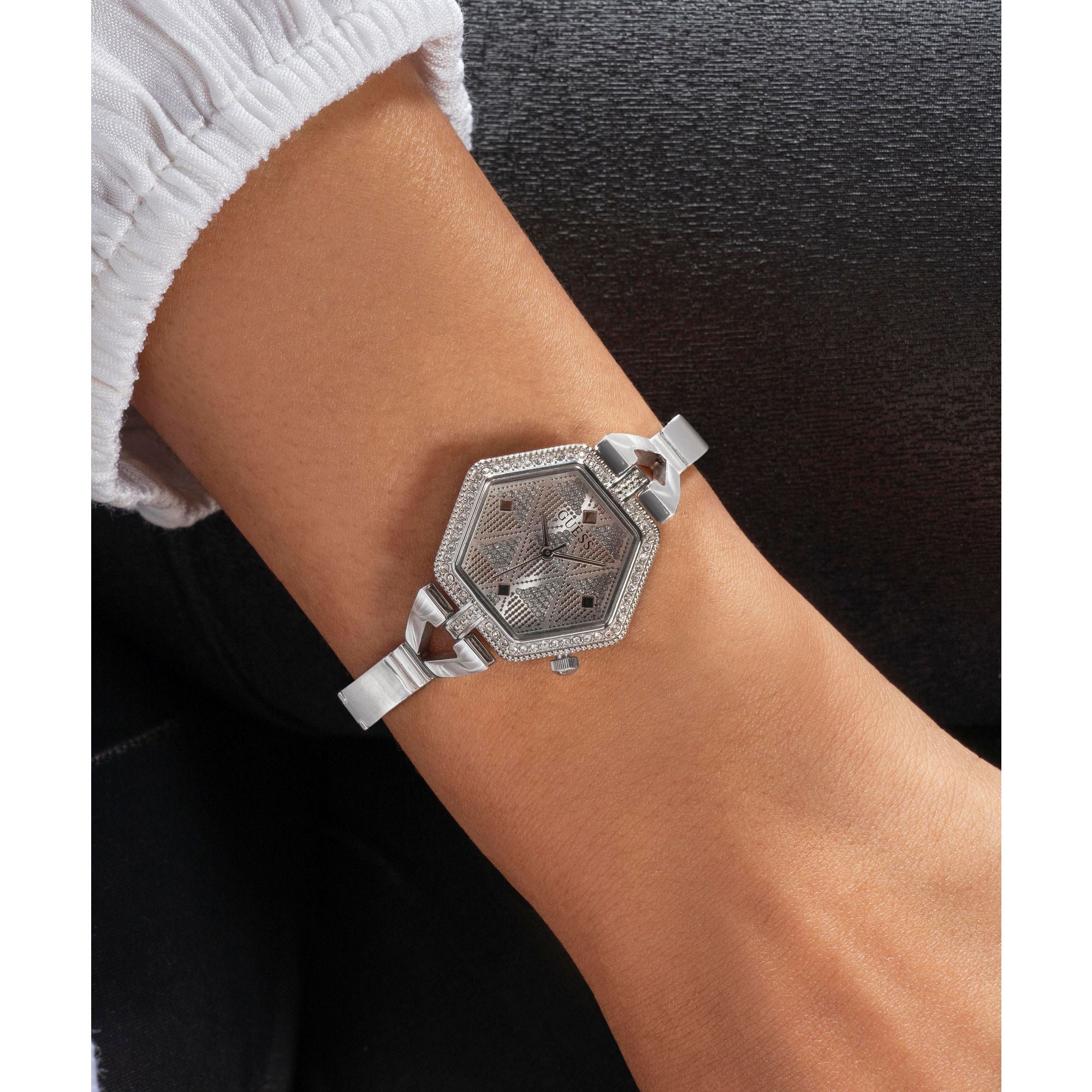 Guess Audrey Silver Tone Tonneau Dial Quartz Analog Women Watch