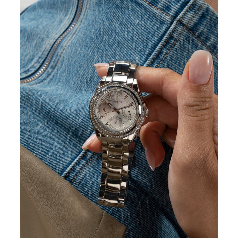 Guess Ritzy Silver Tone Round Dial Quartz Analog Women Watch Watch Guess