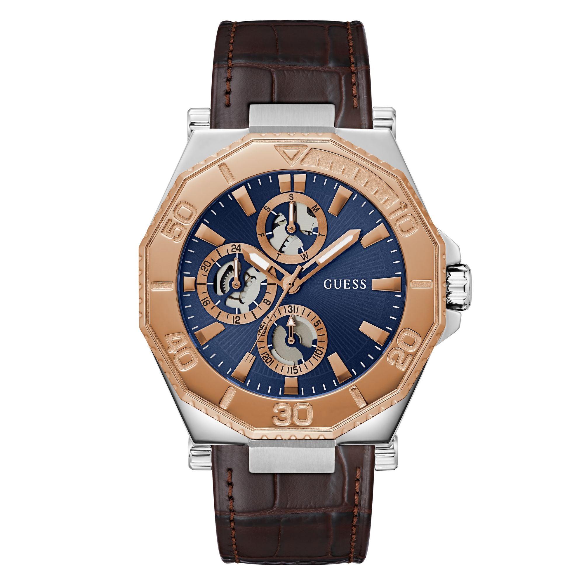 Guess Prime Leather Blue Round Dial Quartz Analog Men Watch