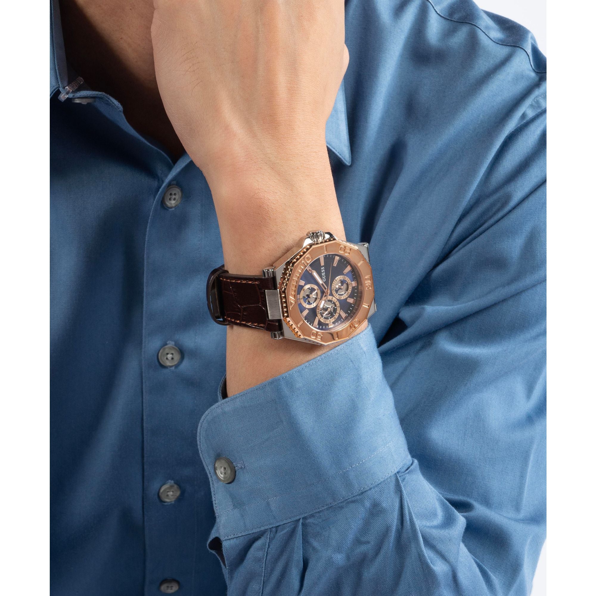 Guess Prime Leather Blue Round Dial Quartz Analog Men Watch