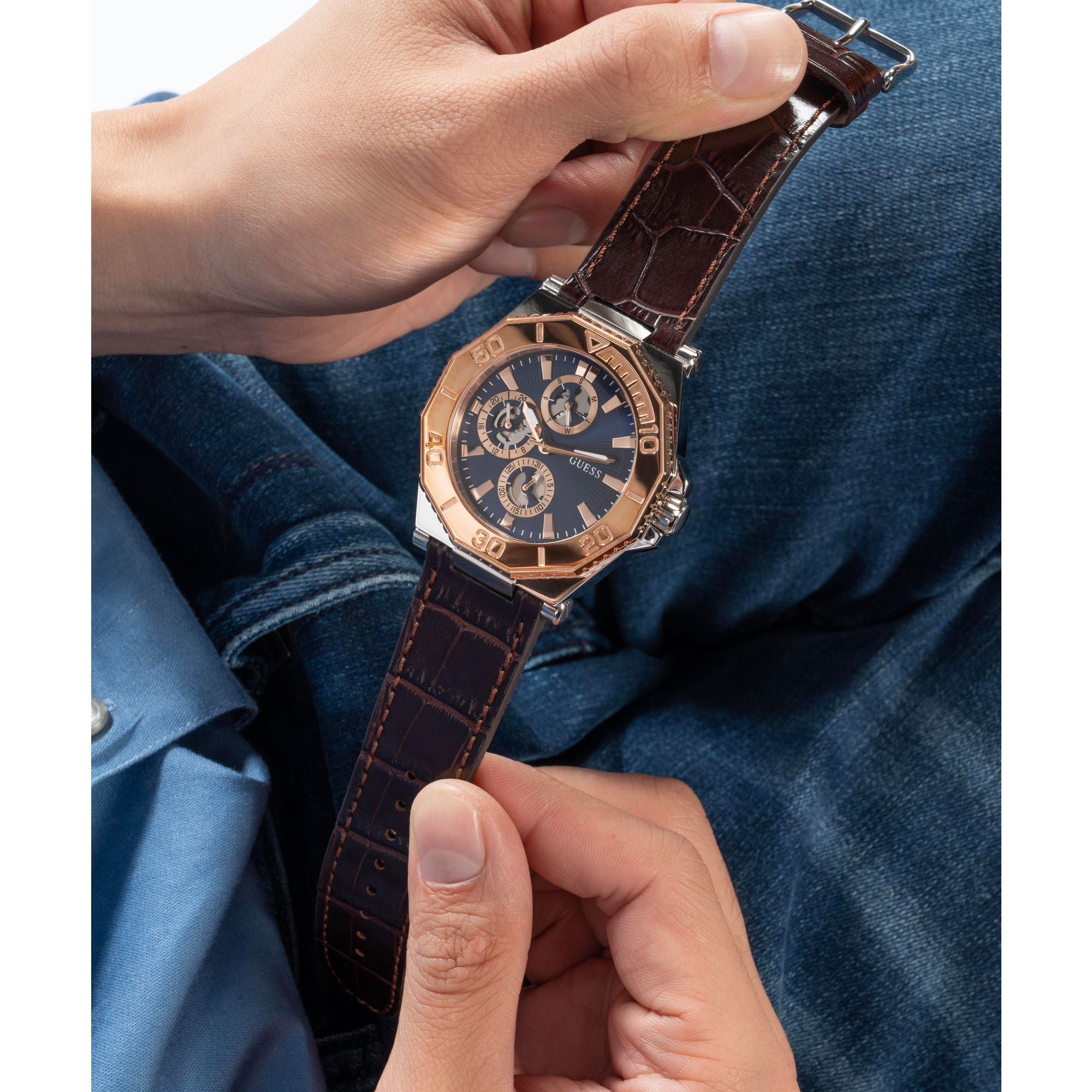 Guess Prime Leather Blue Round Dial Quartz Analog Men Watch