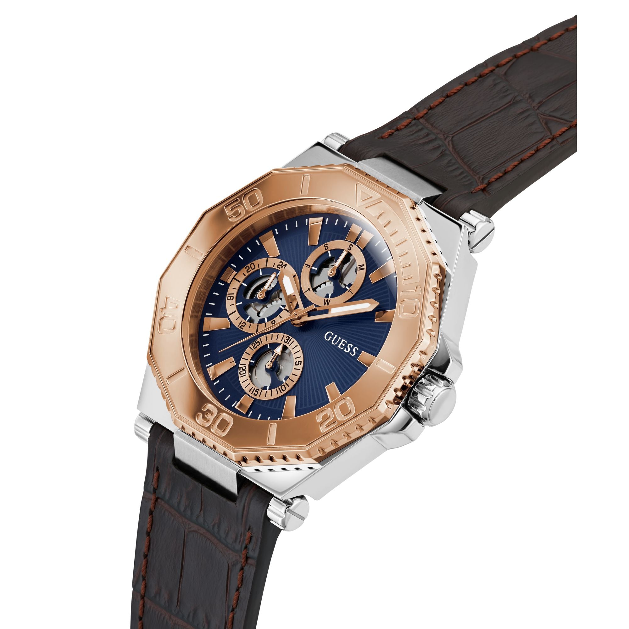 Guess Prime Leather Blue Round Dial Quartz Analog Men Watch Watch Guess